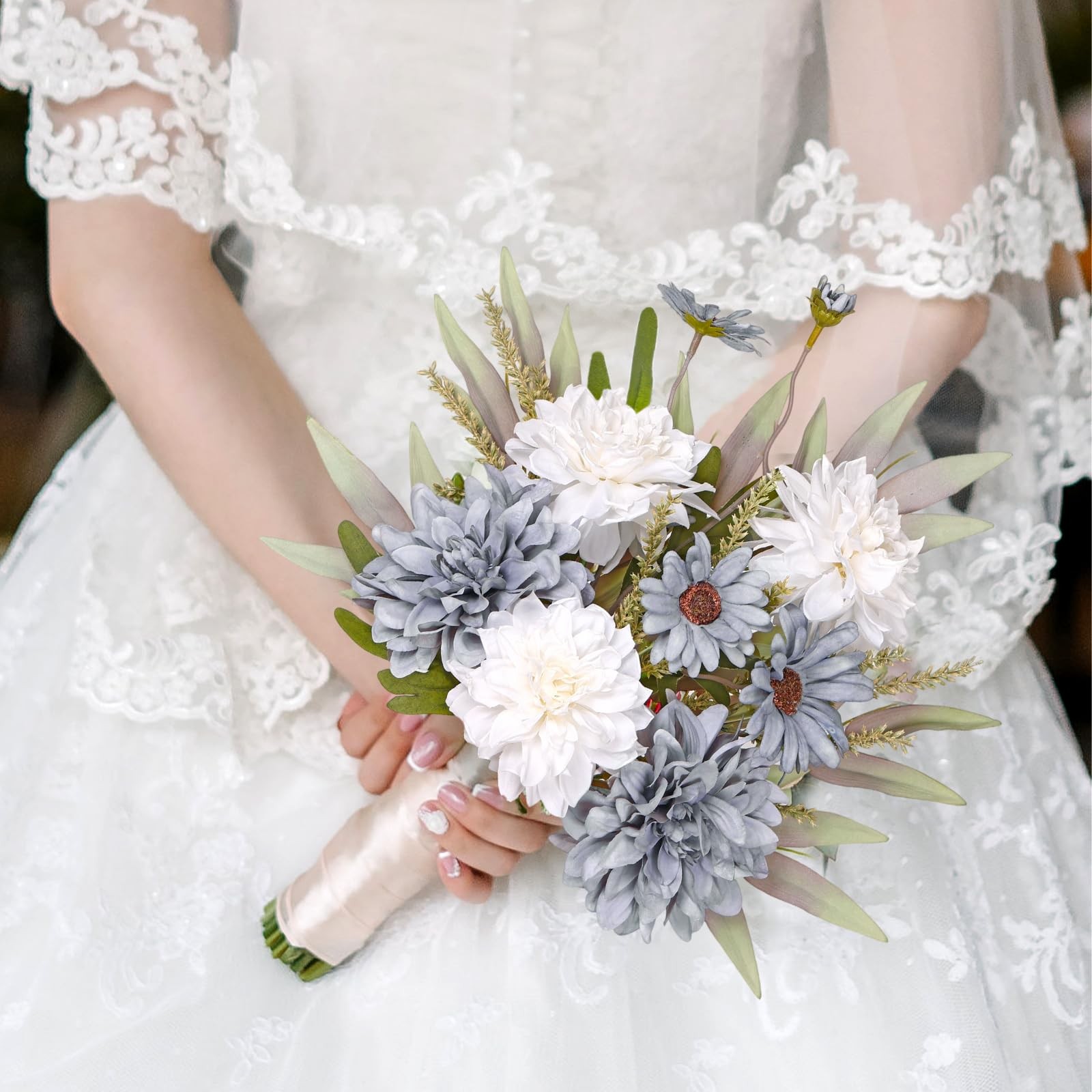Artificial Flowers Bouquet Silk Blue Flowers Fake Floral Arrangements Faux Bl…