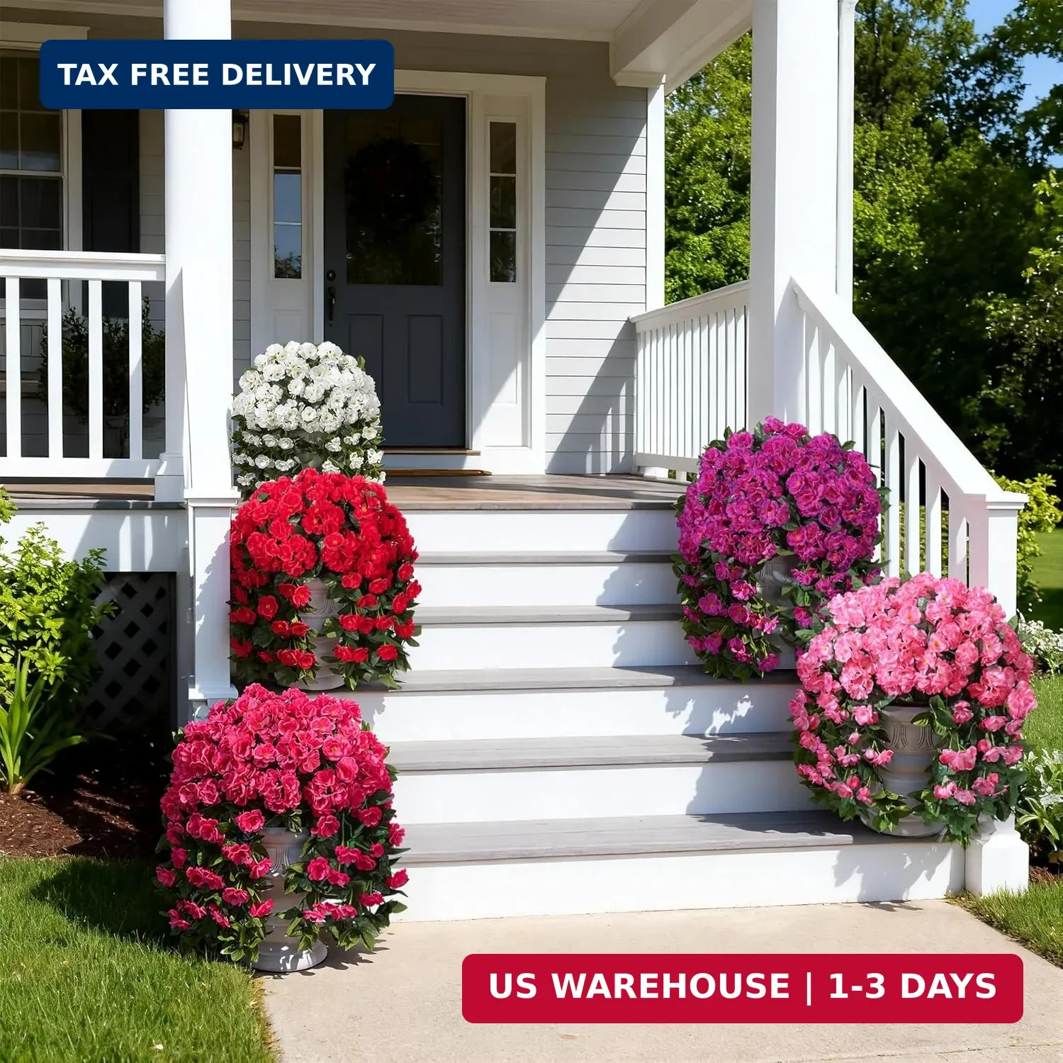 Artificial Flowers for Outdoors Fake Geraniums Summer Outside Decor, 2 PCS Red G