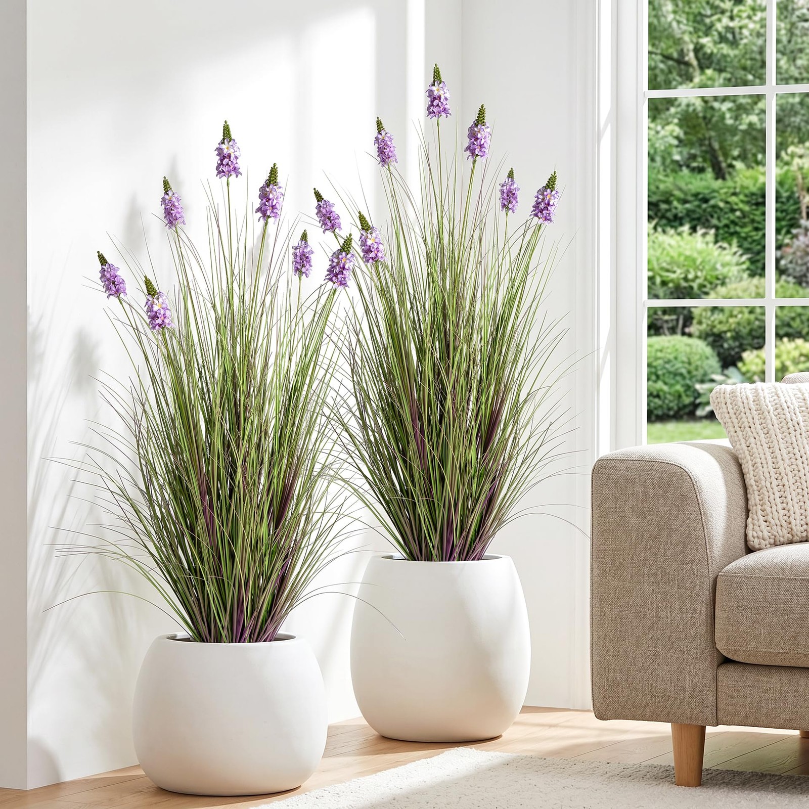 Fake Plants 47in – Artificial Grass with Hyacinth Flowers, 2PC Faux Plants wi…