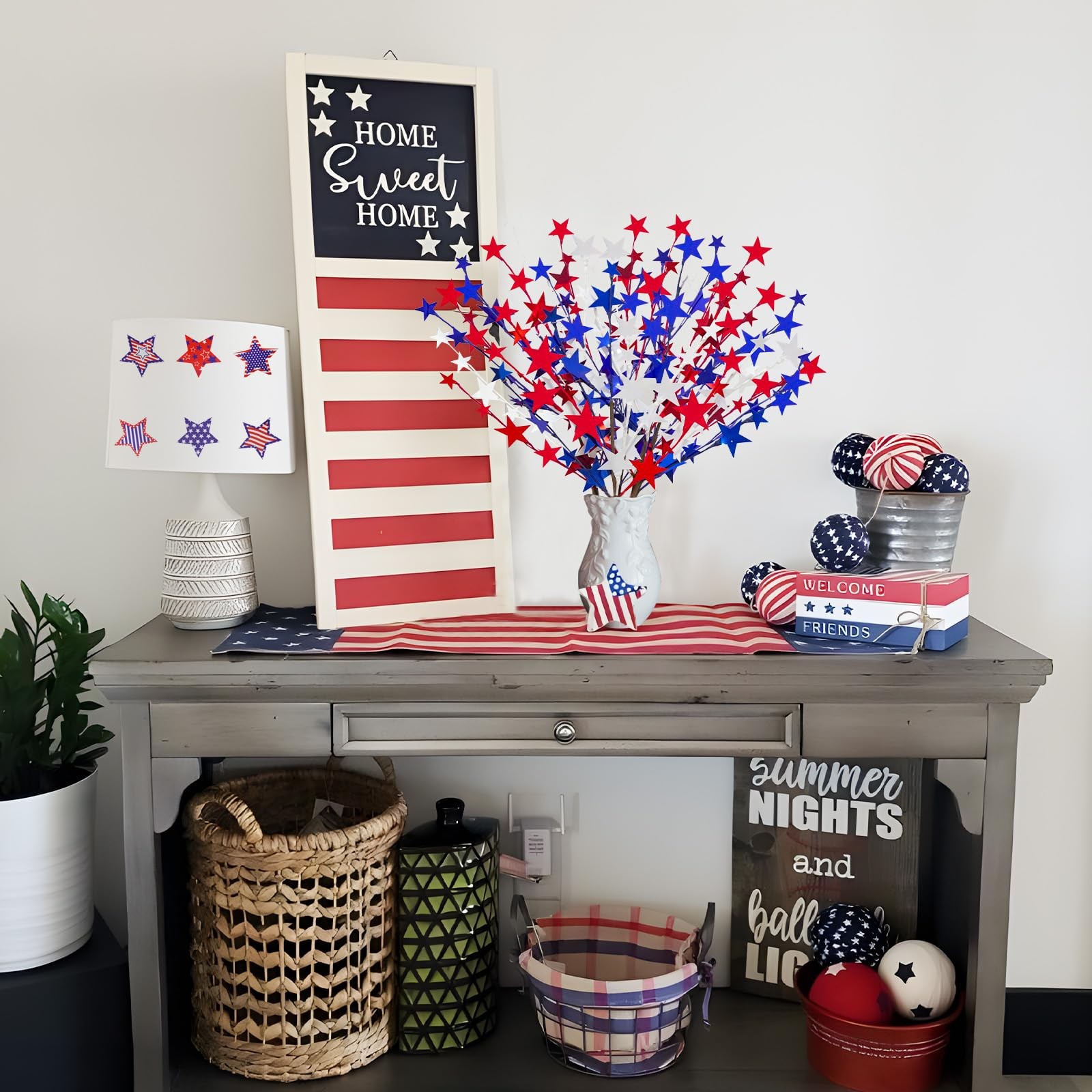 6 Pcs 4th of July Artificial Flowers 24” Patriotic Picks Faux Red White Blue …