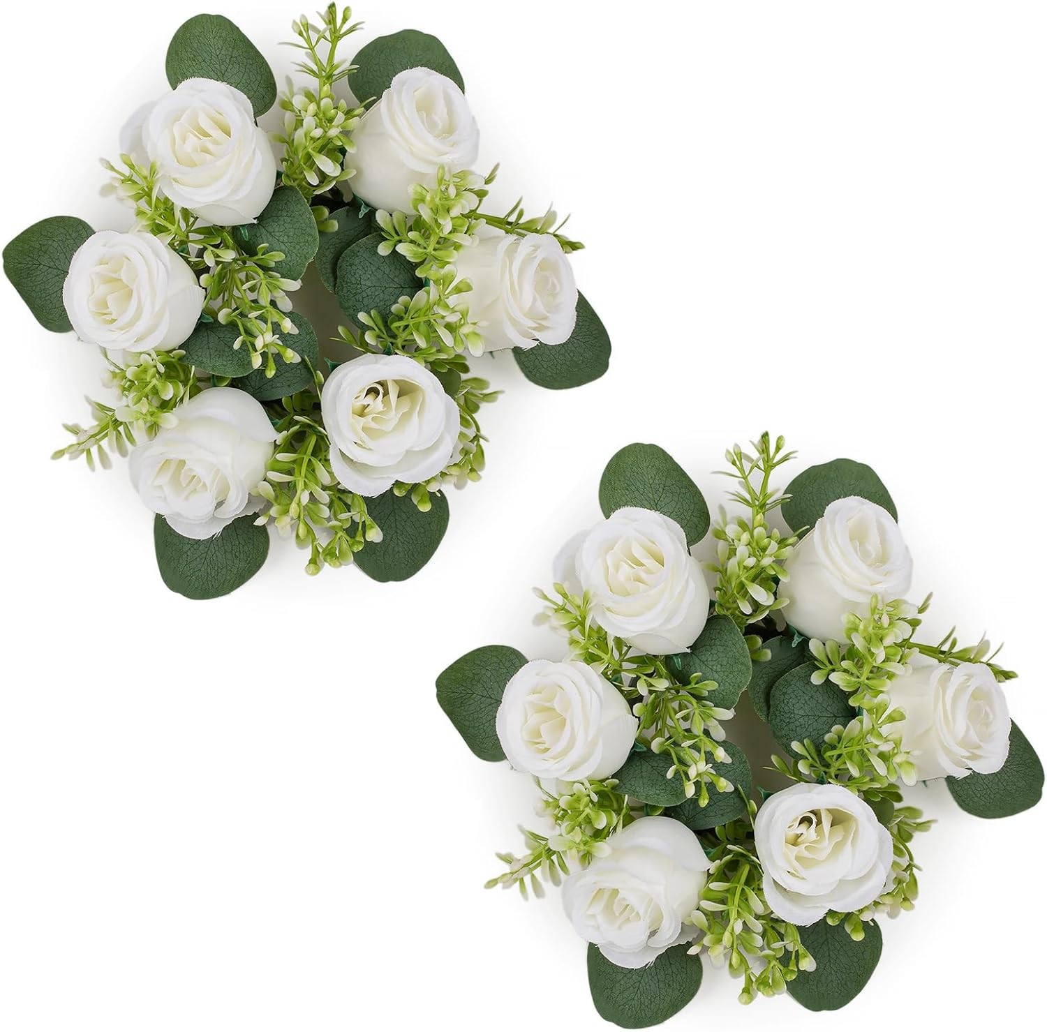 Flower Candle Rings Centerpieces 13.4 Inch Champagne & White Artificial Rose