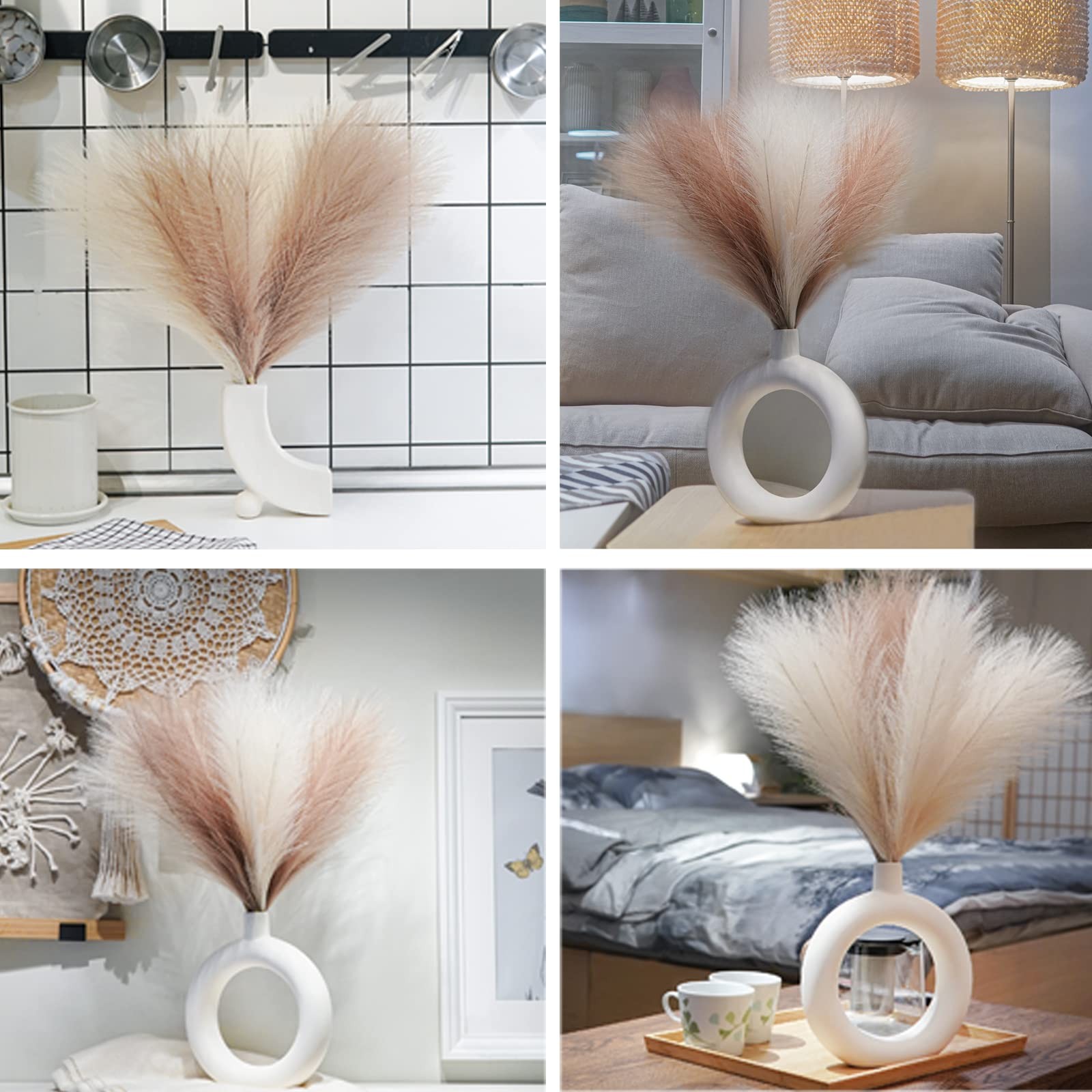 Faux Pampas Grass Decor. 6 Stems 17” Short Artificial Pampas Grass. Room Deco…