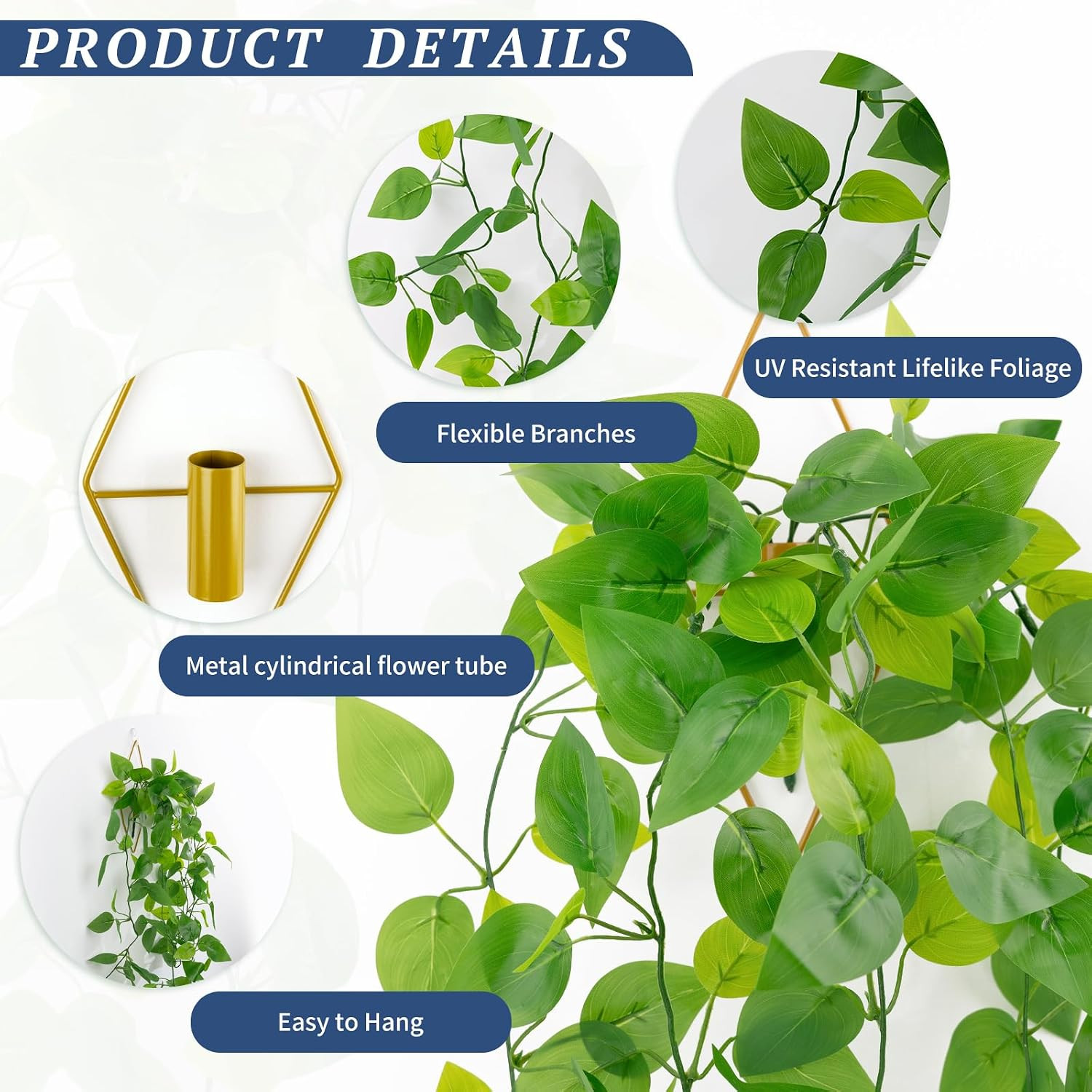 2 Pack Artificial Hanging Plants with Wall Planter, Faux Pothos Vines Fake Hangi