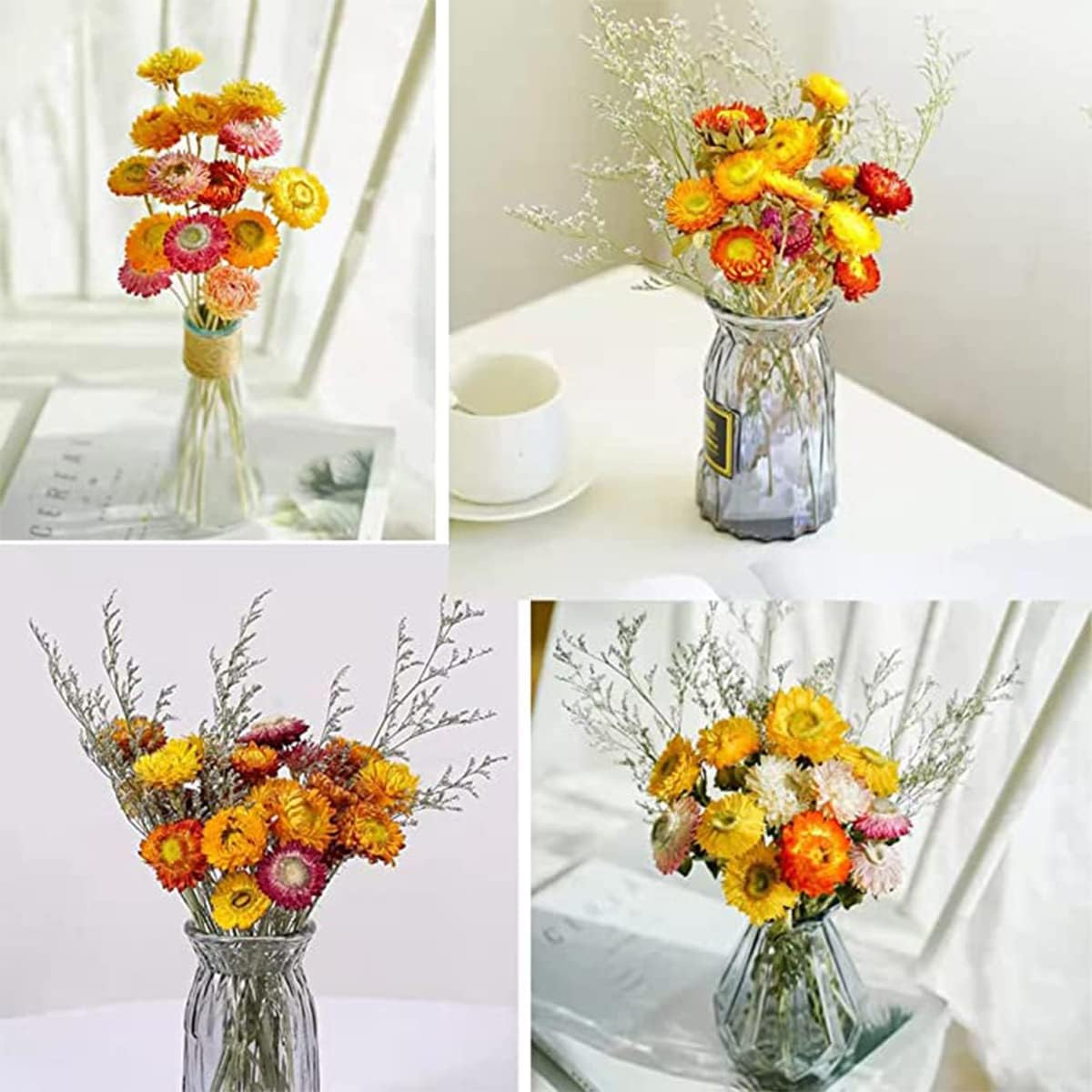 40 Pcs Natural Dried Daisies, Dried Daisy Flowers Bouquet with Stem for Wedding