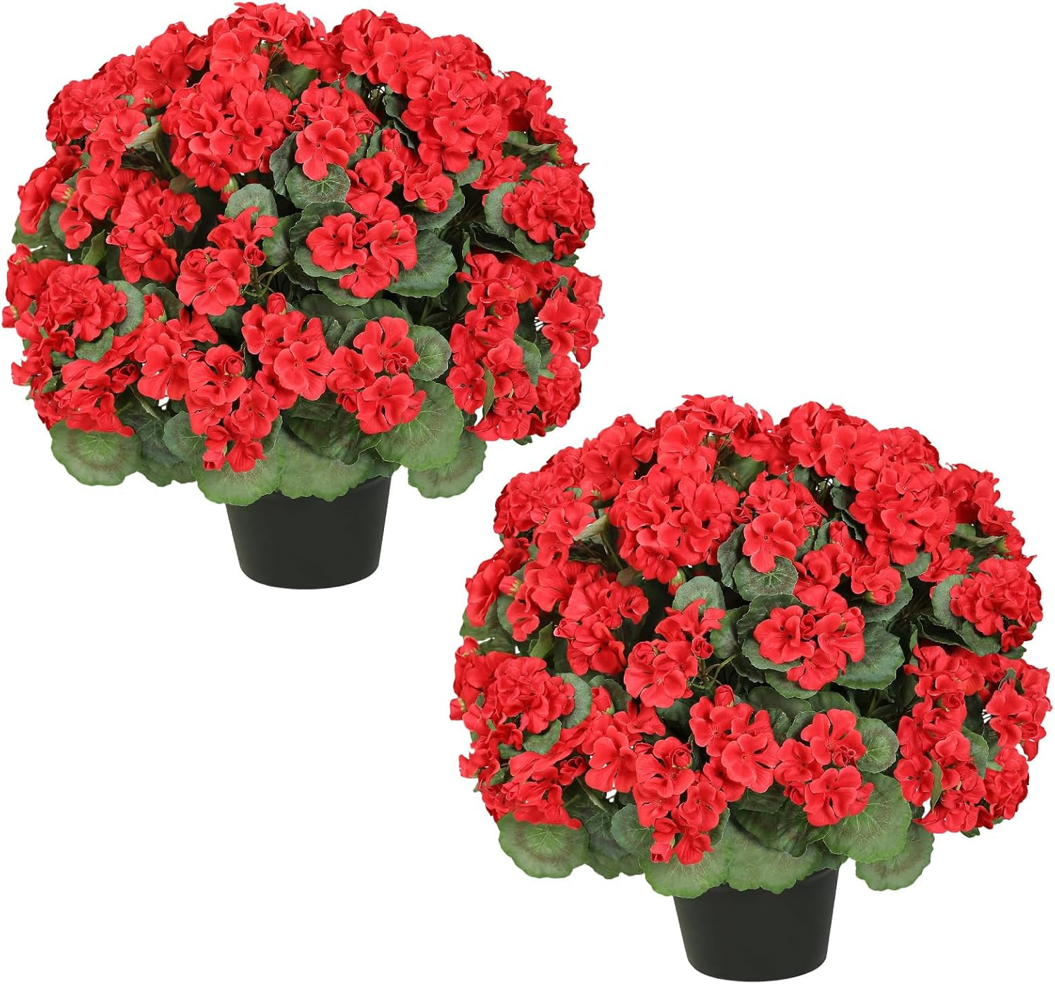 2Pack Artificial Geraniums for Outdoors, 18″ Faux Red Potted Geraniums UV Resist