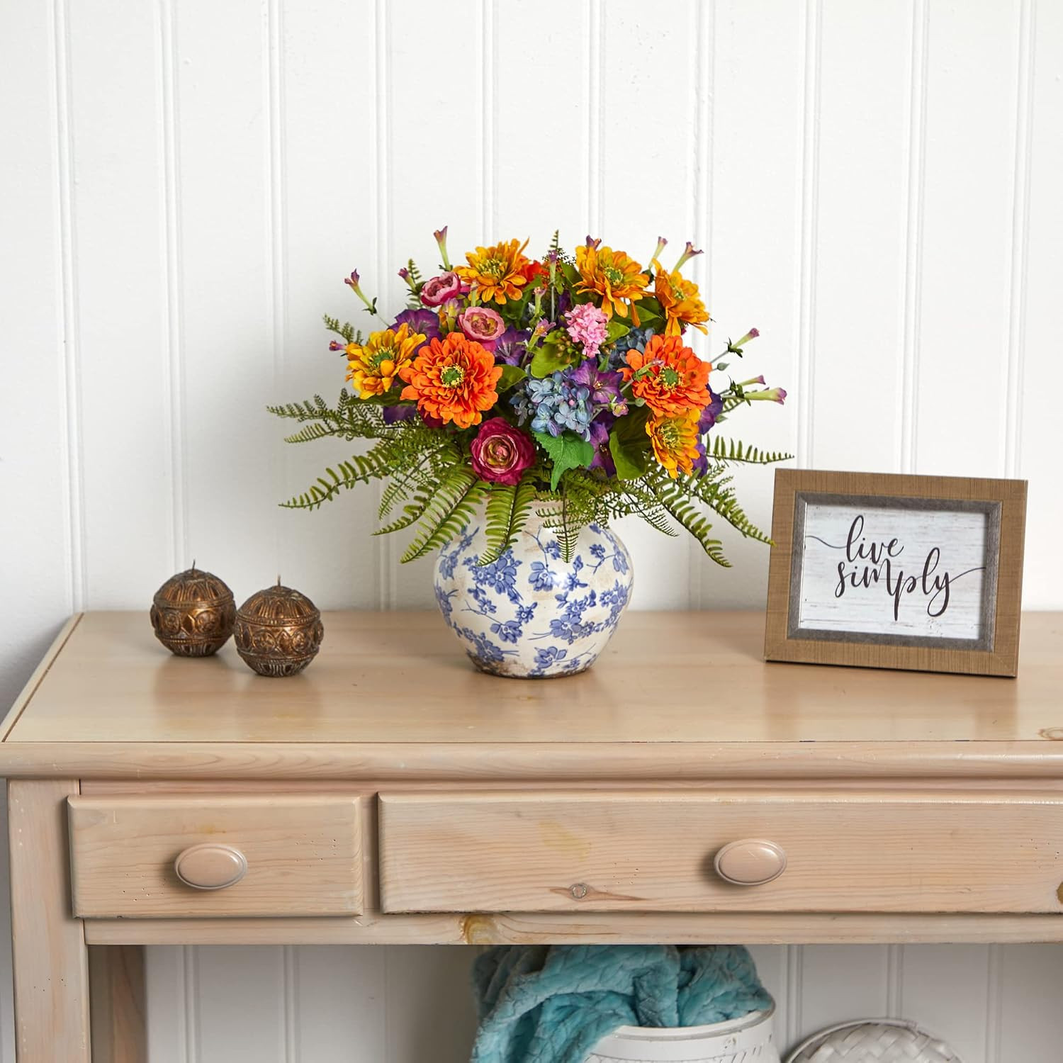 15In. Mixed Floral Artificial Arrangement in Floral Vase
