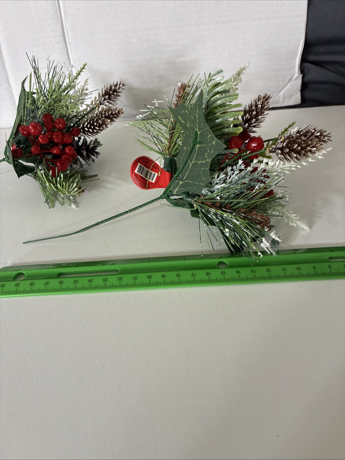 Hobby Lobby Christmas Picks Set Of 2 Red Green White Brown Pine Comes Holly 8”