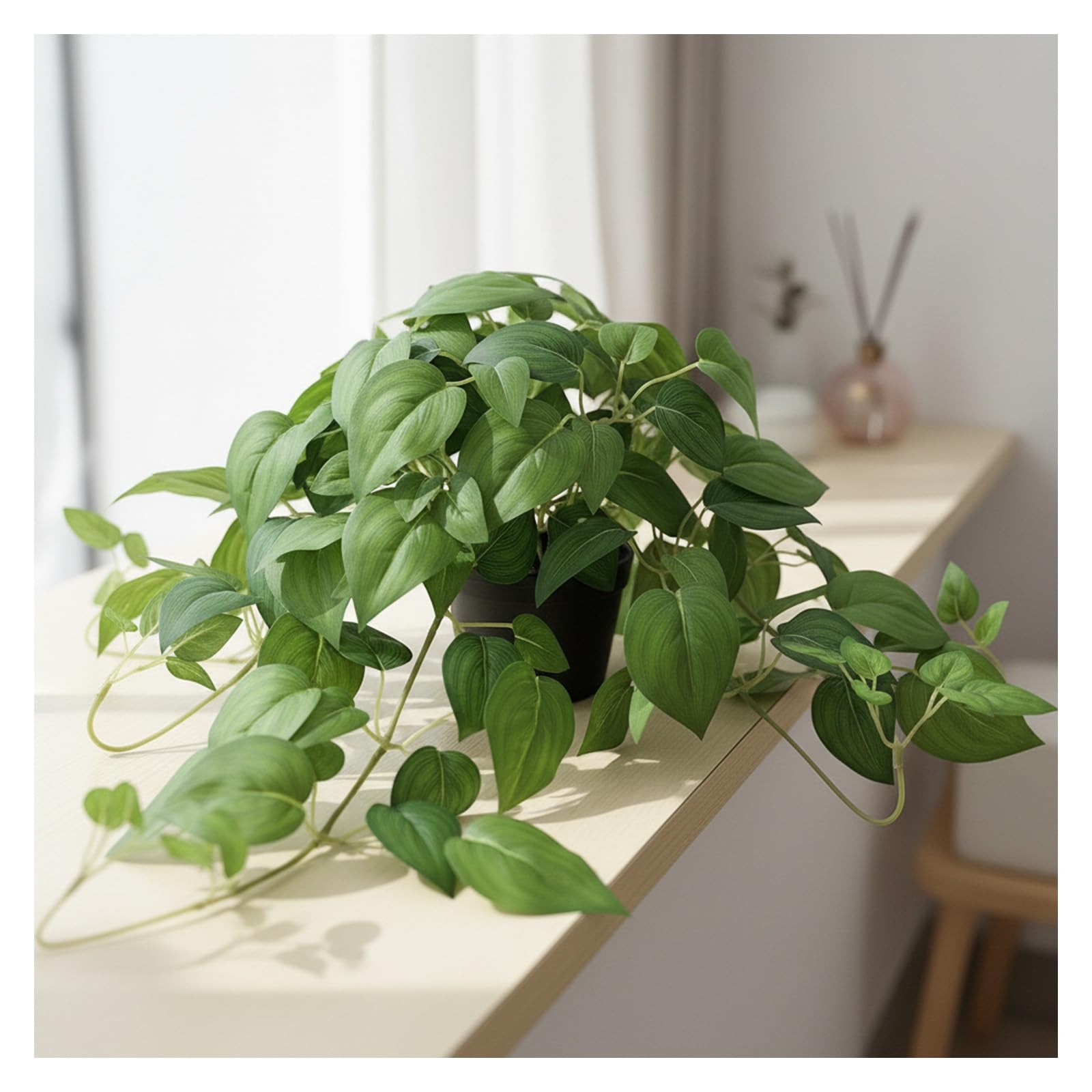 Artificial Pothos Ivy Silk Plants, 2 Sets with Black Pots, 27 Inches Tall, Re…