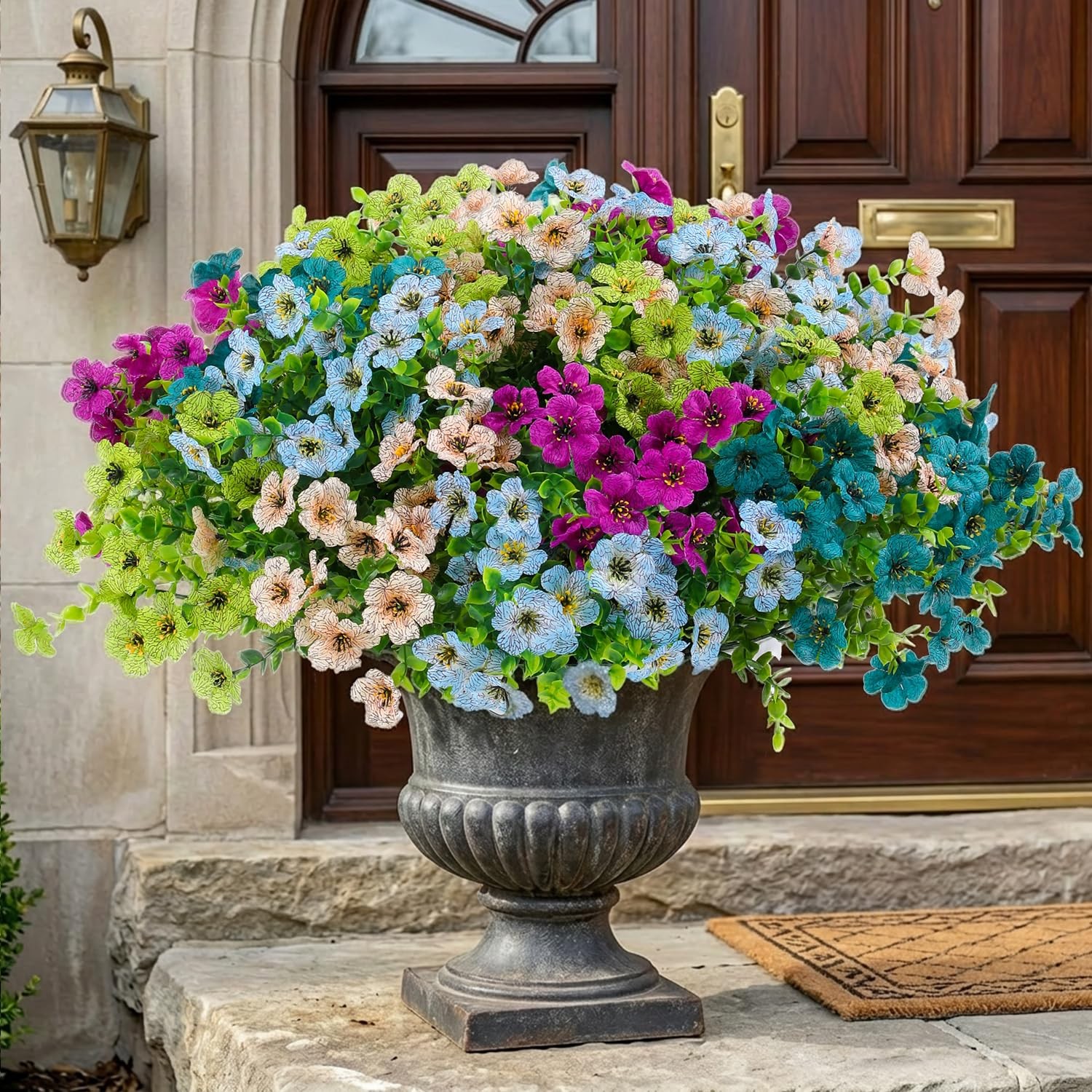 Artificial Flowers for Outdoor Decor, 16 Pack UV-Resistant Fake Colorful Silk…