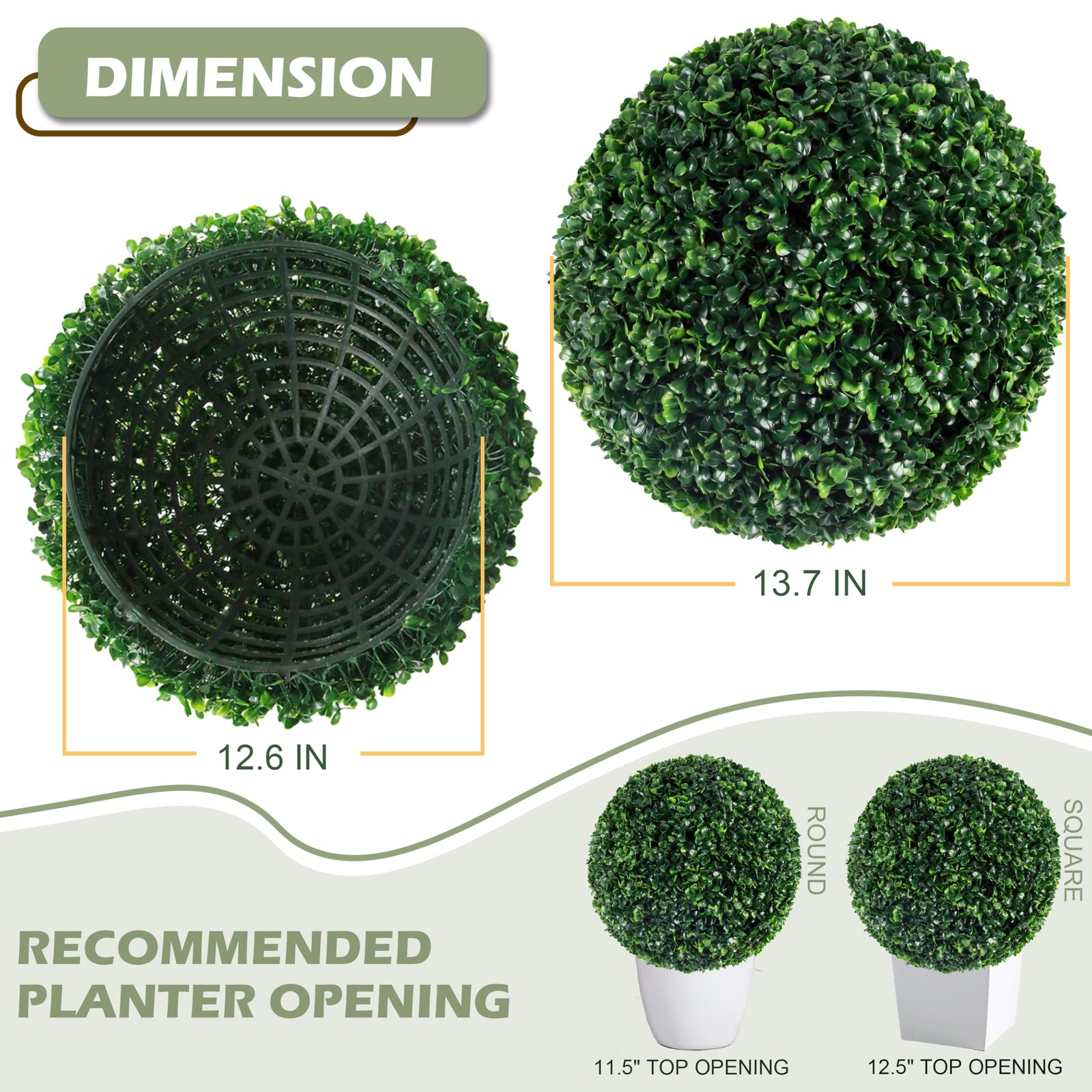 2 PCS 13.7 Inch Artificial Topiary Ball Faux Boxwood Plant Decorative Decor
