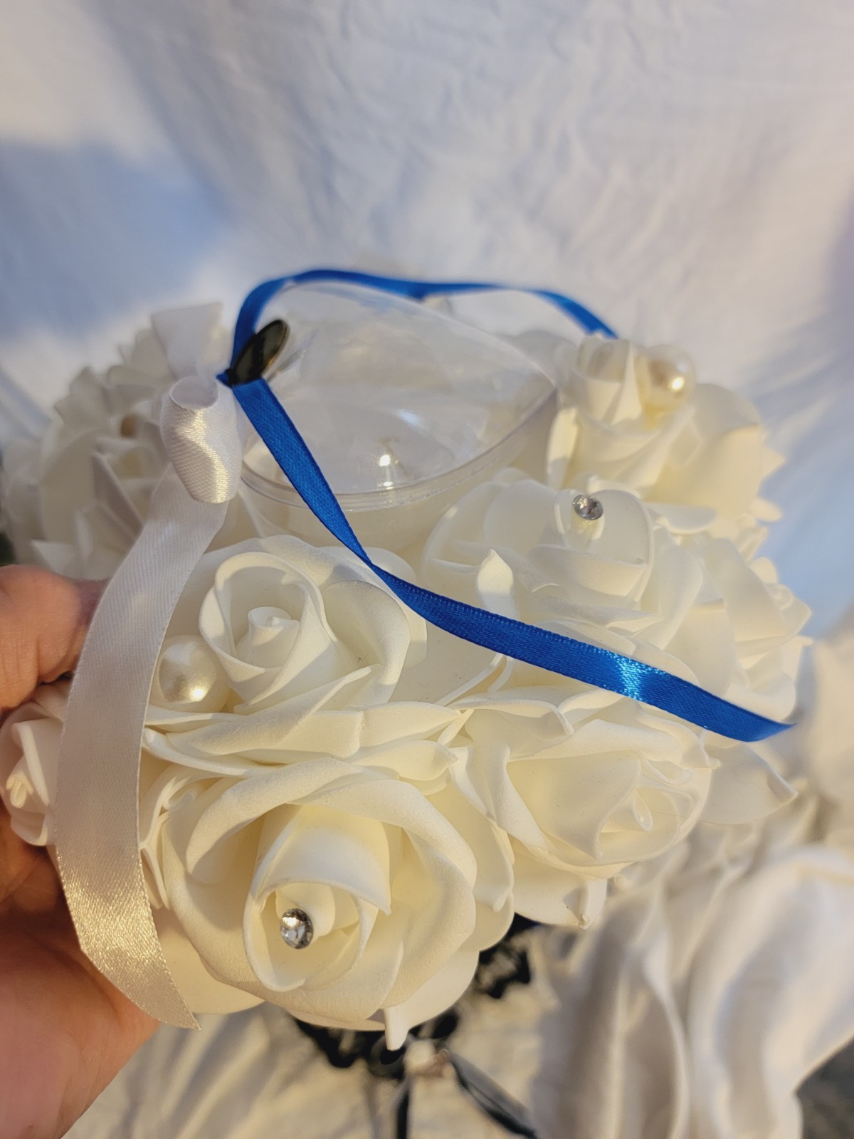 SET Bridal Wedding Bouquet Rhinestone Throw Toss Crystal Satin PLUS Flower Girl