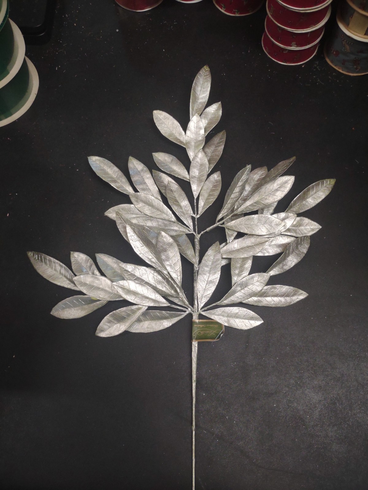 Set of 2 Plastic Bay Tree Branches 23″ Metallic Silver Floral Foliage Leaf Stems