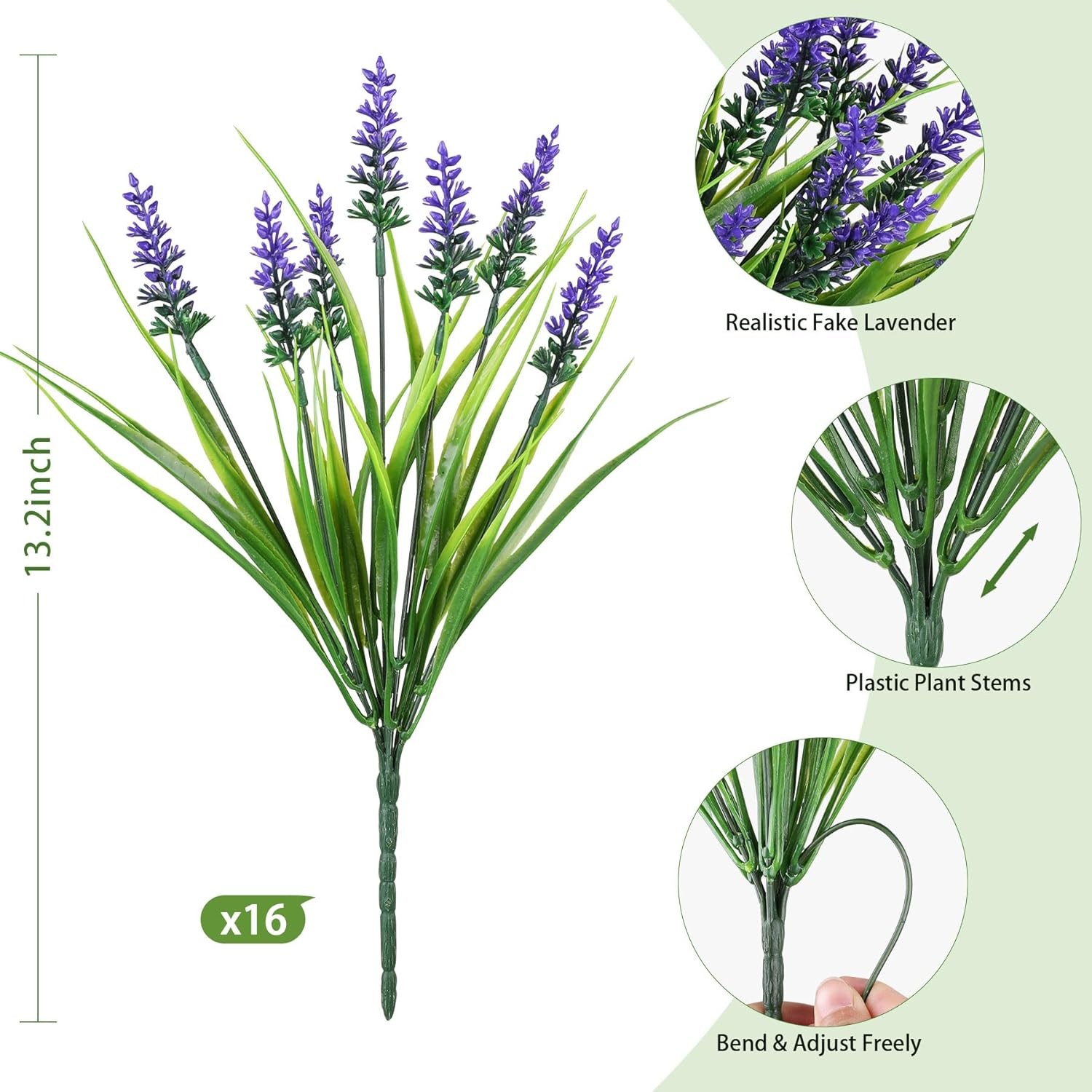 16 Bundles Artificial Plants Outdoor, UV Resistant Fake Lavender & Monkey Grass,
