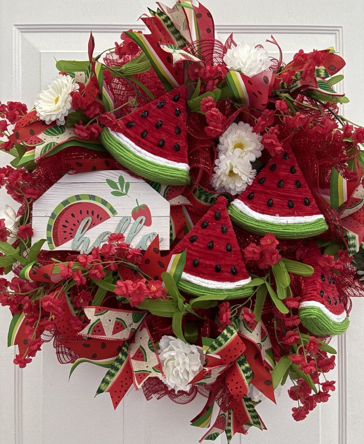 22” Watermelon Hanging Wreath. Summer/Fall. Wall/Door Decor. New. Handcrafted.￼