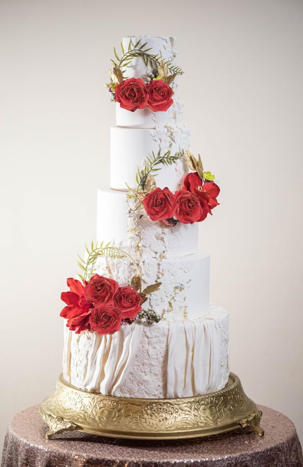 100 PCS 2.56″ Red Glitter Roses Artificial Foam Fake Flowers Bridal Shower
