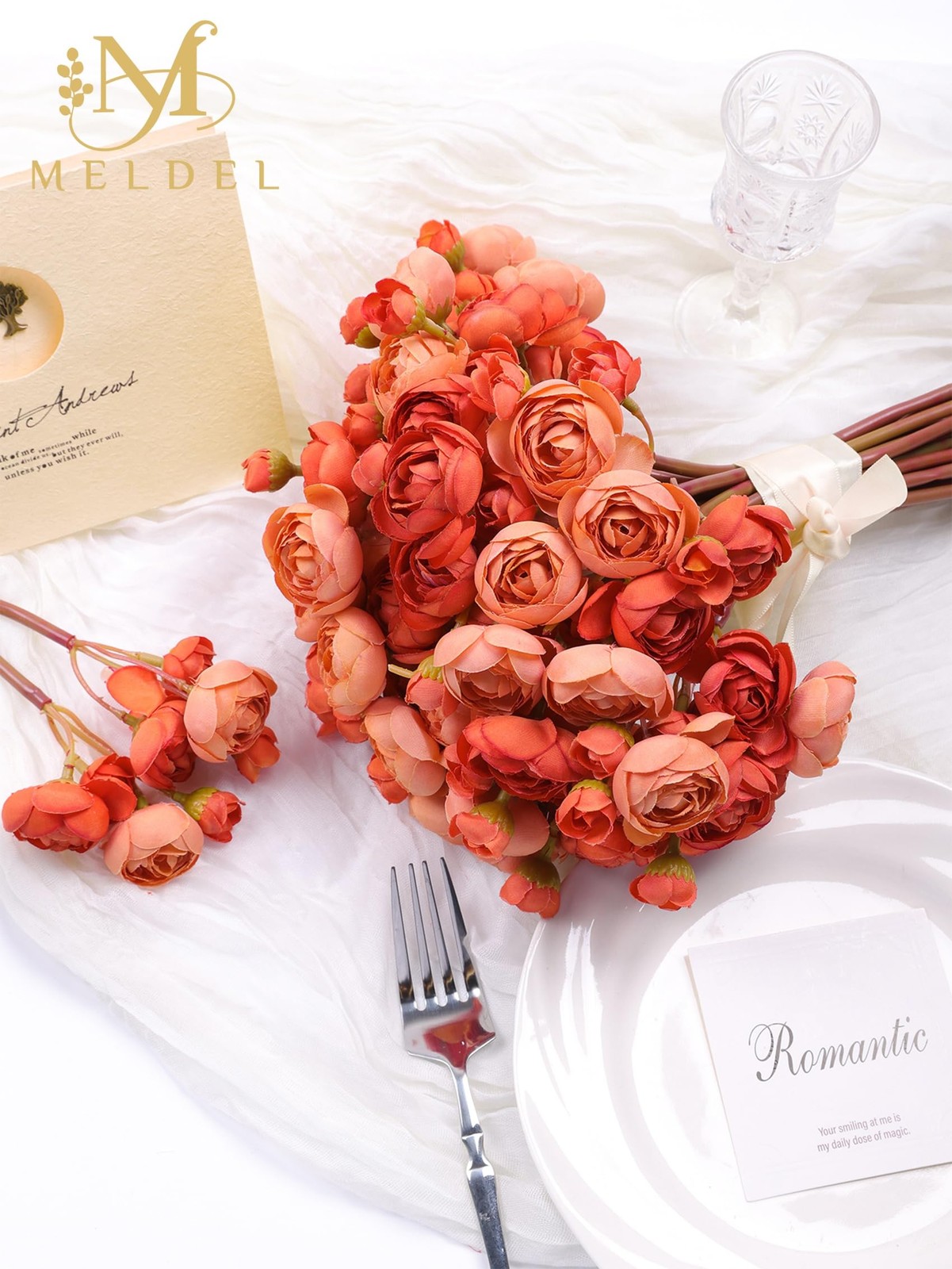 Burnt Orange 32 PCS Ranunculus Artificial Silk Mini Peonies For DIY Decor