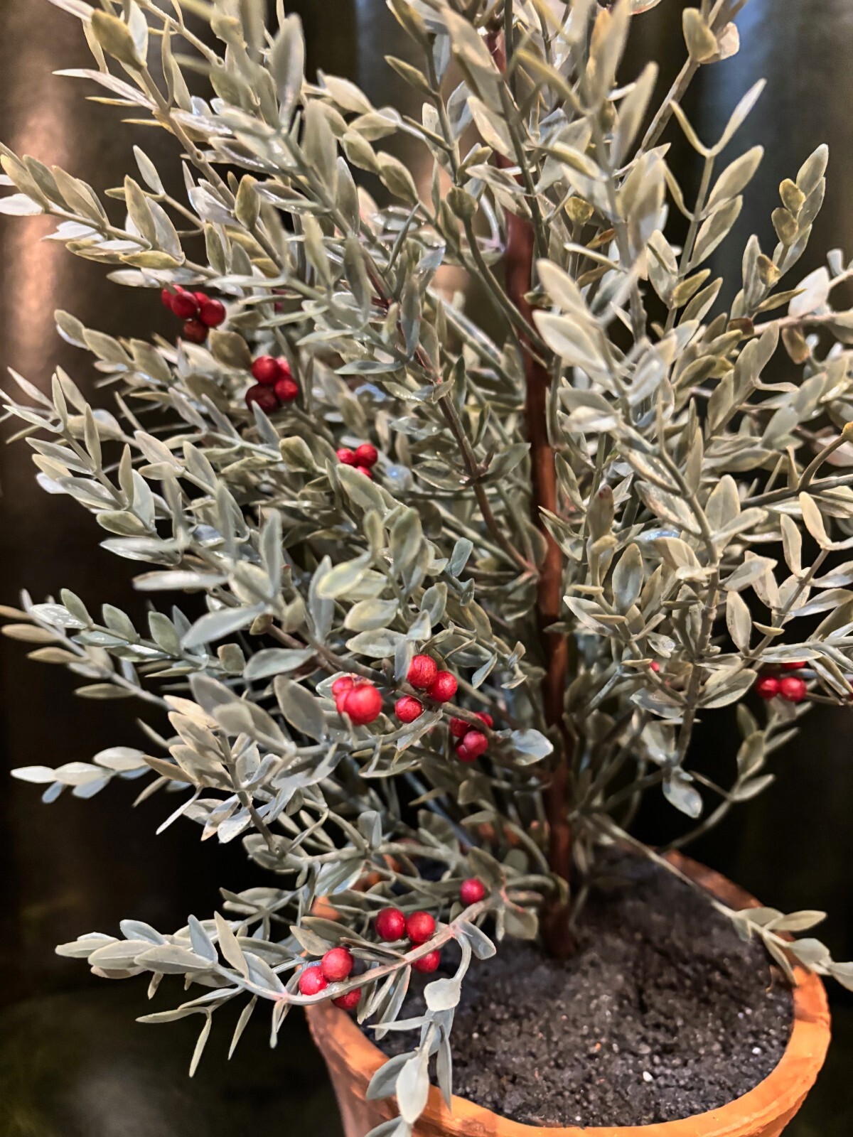NEW Pottery Barn Red Berry Faux Branch Sage Topiary Terra Cotta Potted Plant NWT