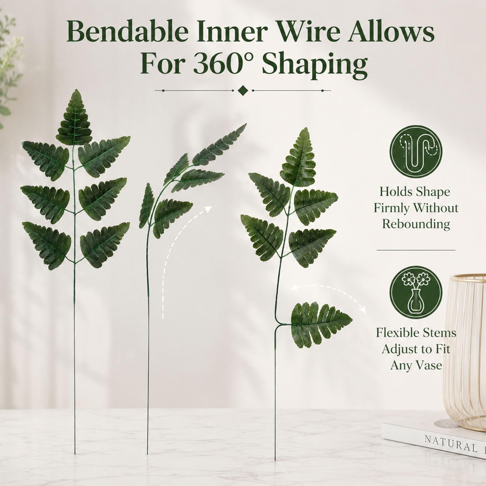 100 Pcs Artificial Silk Green Fern Leaves 17.7″ Faux Greenery