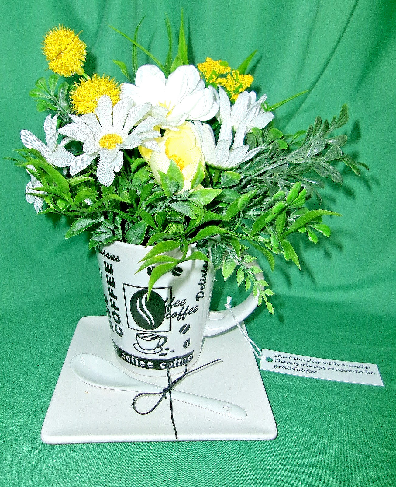 Floral Arrangement Silk Yellow White Home Decoration Counter Kitchen Gift NEW