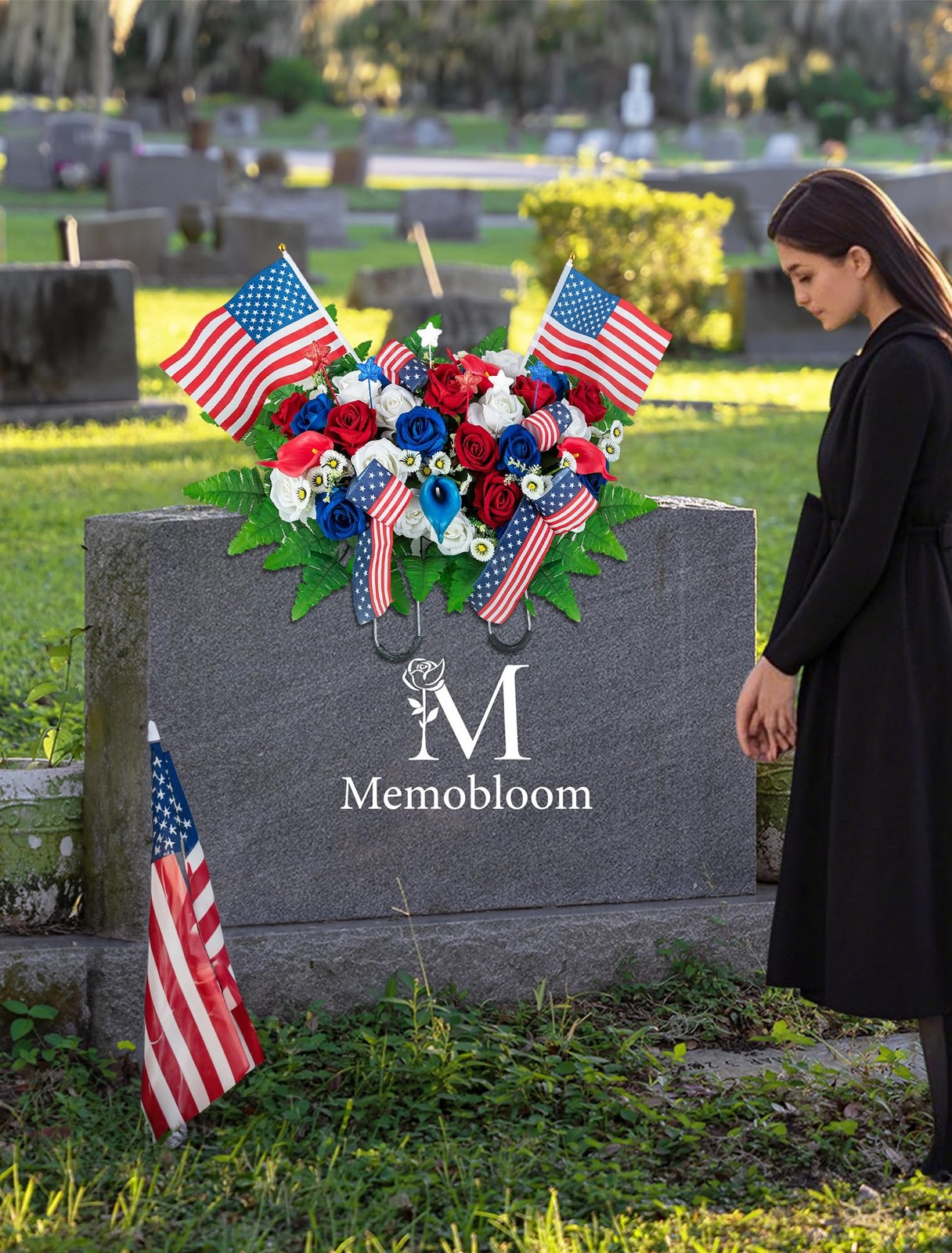 Memorial Day Decorations for Cemetery Patriotic Red White Blue Headstone Flow…