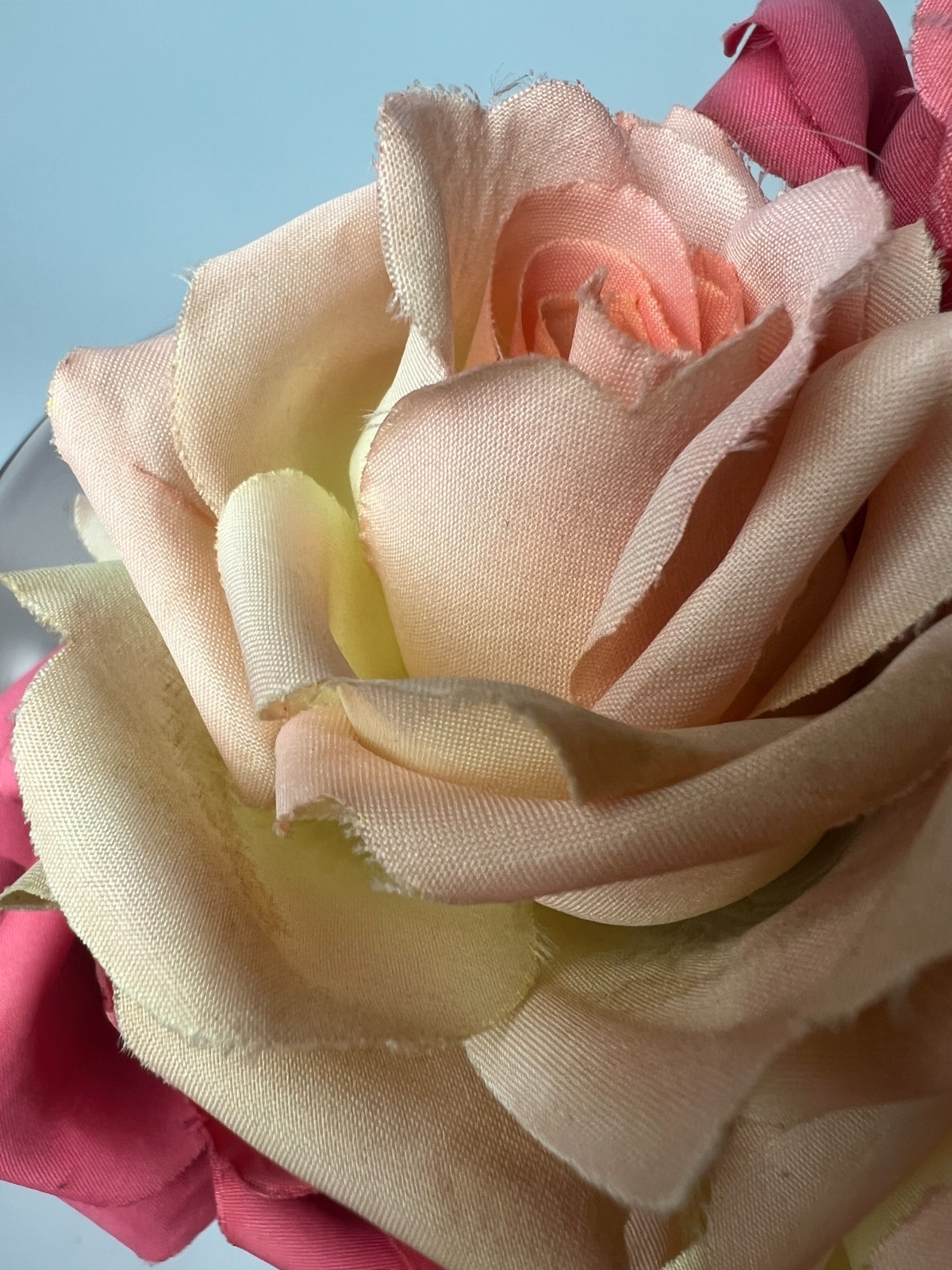 6 True VINTAGE long stem silk roses pink cream ombre faux artificial 15″