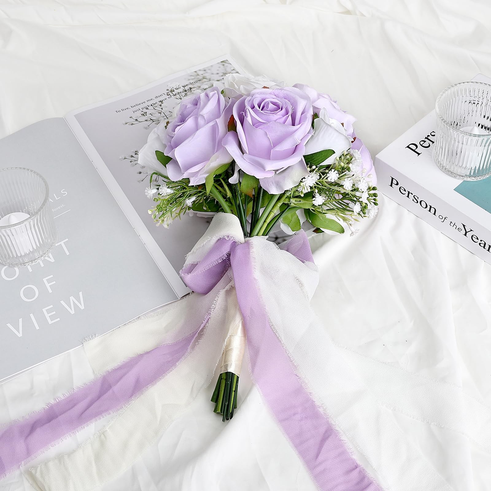 DIYDOFUN Wedding Bouquet for Bride – Premade Simple Artificial Roses Flowers …