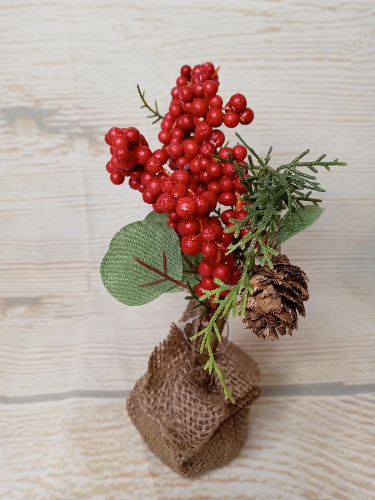 New Artificial Berry Tree Fake Mini Burlap Wrapped Christmas Winter Decor Filler