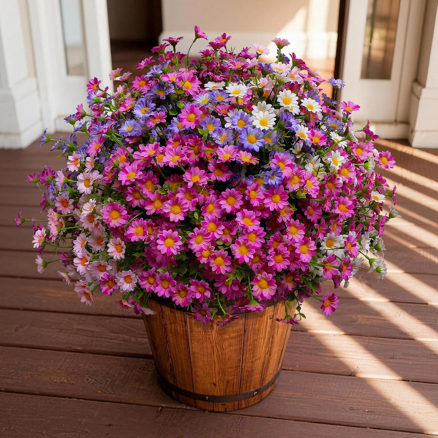 Vibrant Outdoor Faux Daisy Bundle – 20 Colorful Realistic Plants for Decor