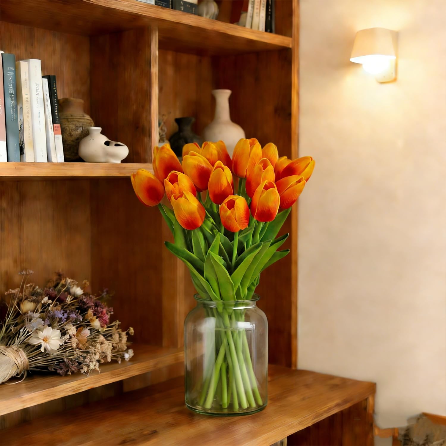 20 PCS OrangeRed Artificial Tulip Flowers 13 Inch Faux Bouquet Easter Decor