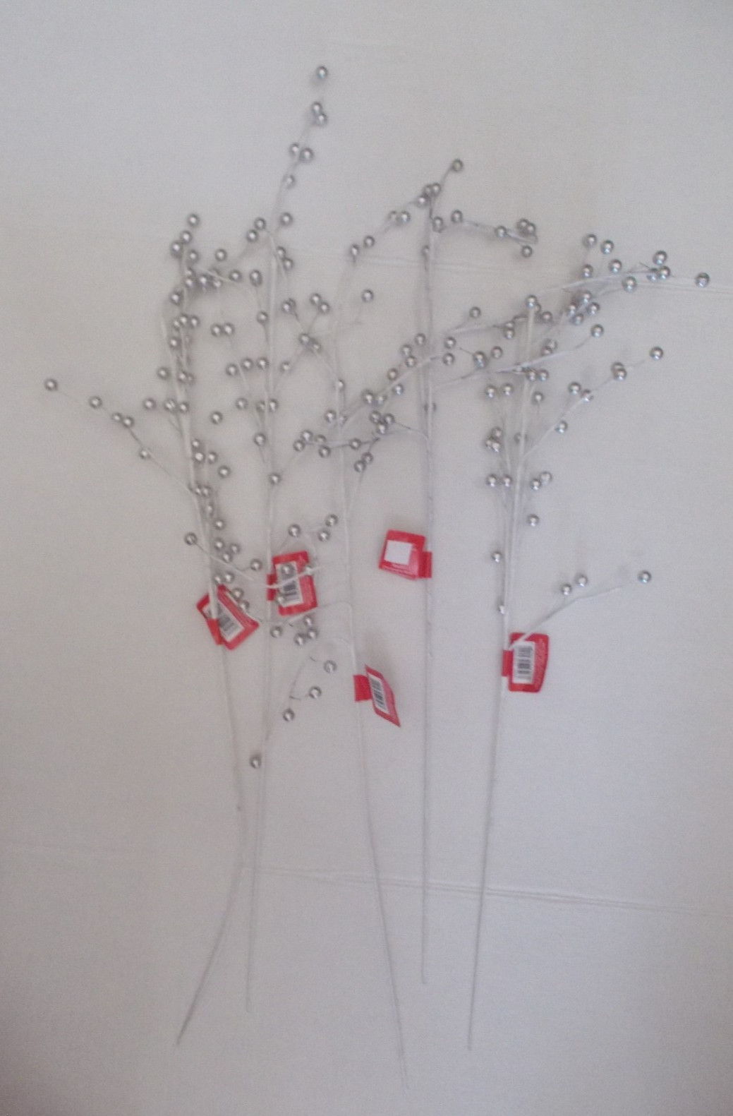 NWT ASHLAND Set of 5 White w/ Silver Berry Floral CHRISTMAS Pick Stem