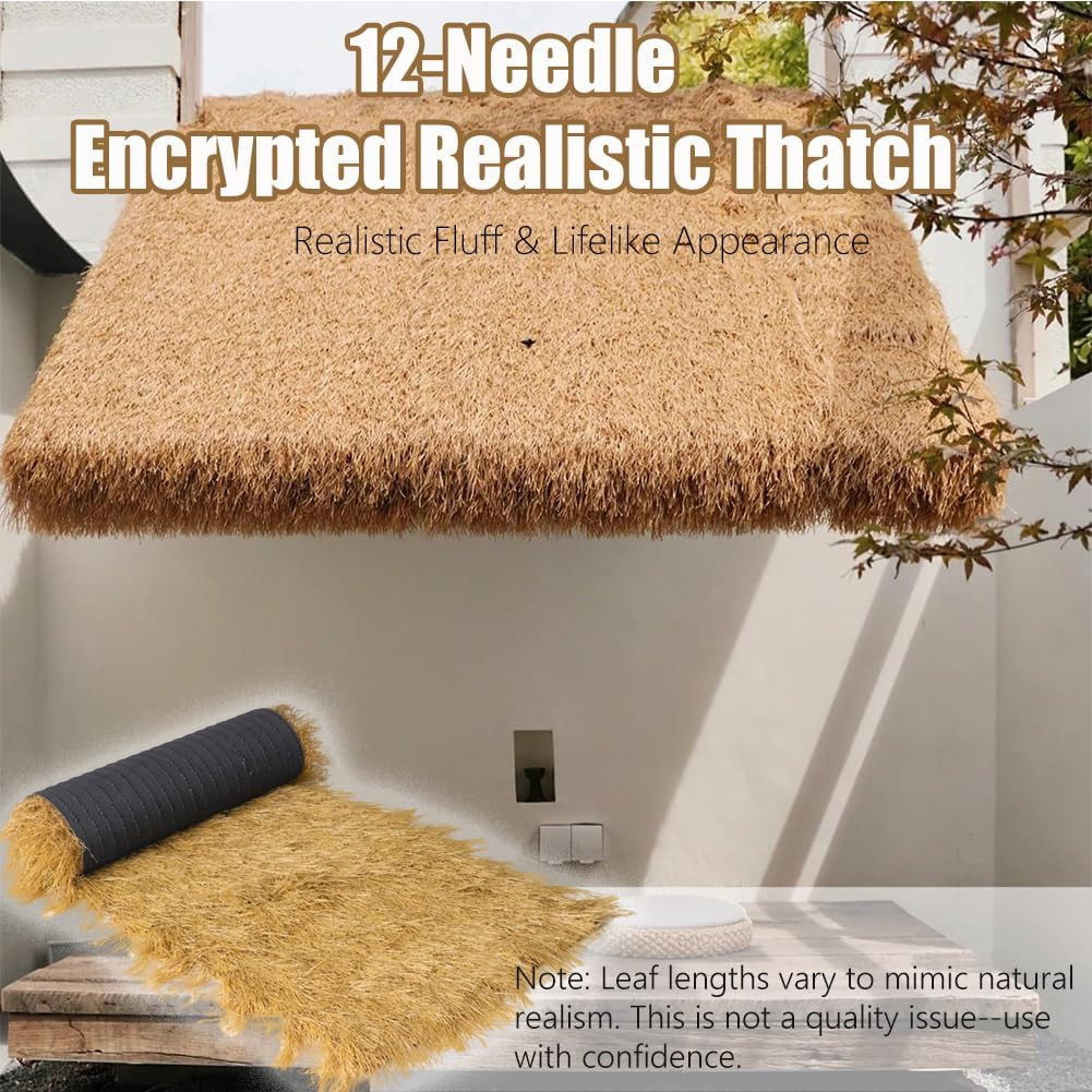Realistic Synthetic Thatch Roll Sun-Bleached Yellow Customized Sizes – Reinforce