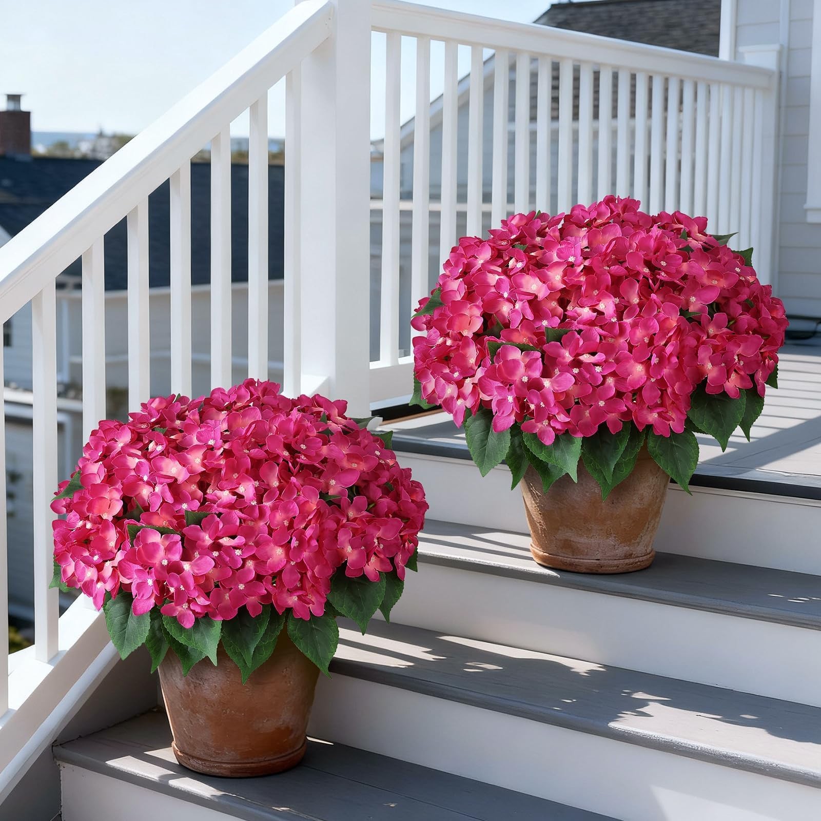 Artificial Hydrangea Flower Topiary Trees – 2 Sets Faux Silk Flower Potted Pl