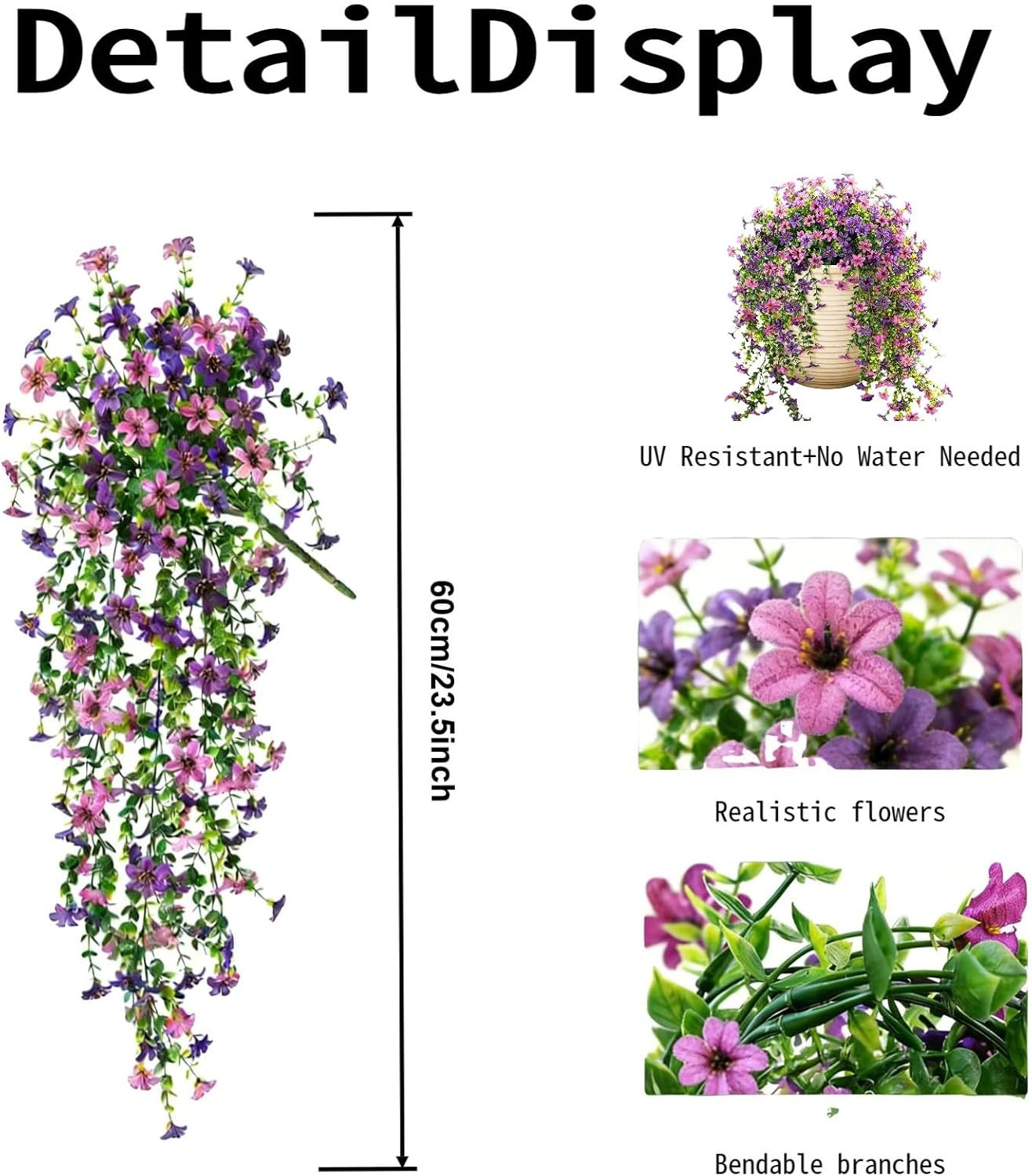 6 PCS Artificial Hanging Flowers for Outdoor Decoration, UV Resistant Realistic