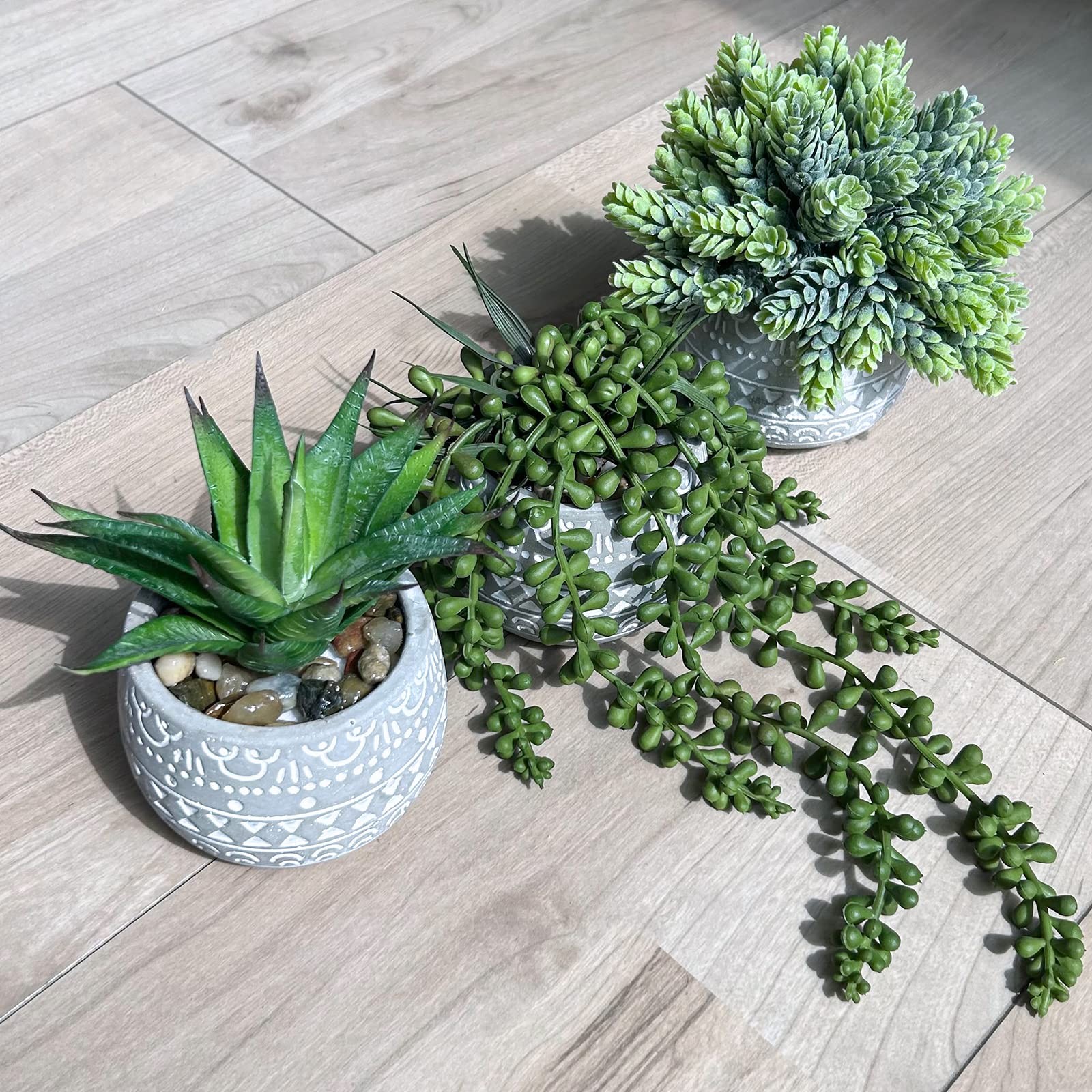 3 Pcs Assorted Small Potted Succulent Plants Artificial Aloe Hops String of P…