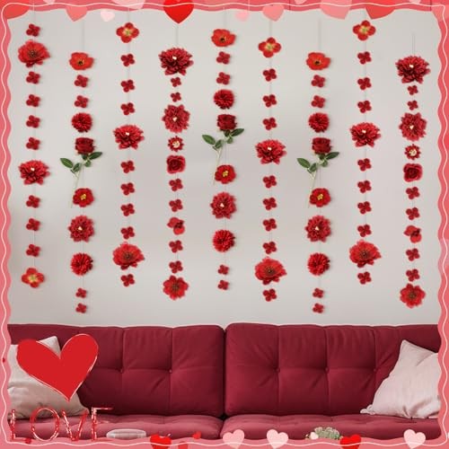 6 Pack Valentine’s Day Garlands 50ft Artificial Red Rose Hanging Decoration