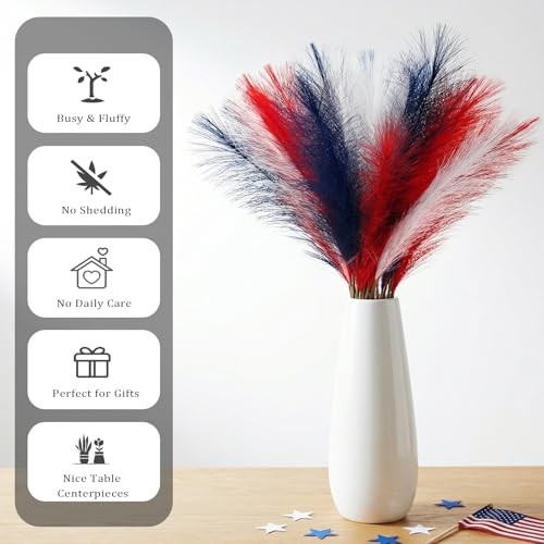 50pcs Faux Pampas Grass Decor, 21.6″ Short Artificial 50 PCS Red Blue White