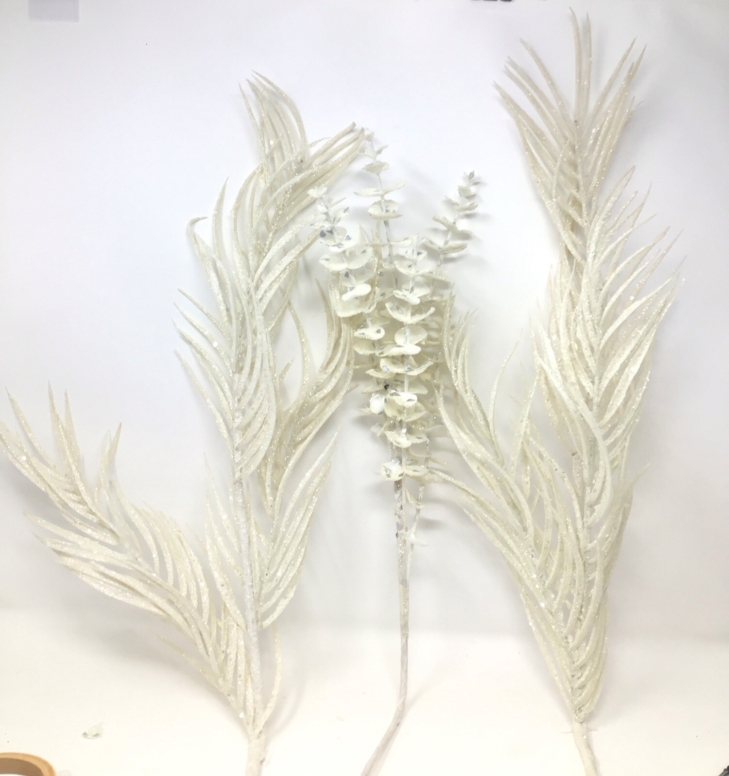 Vintage Plastic Eucalyptus & Fern Picks Floral Pick Set Of 3 Picks 30” L Glitter