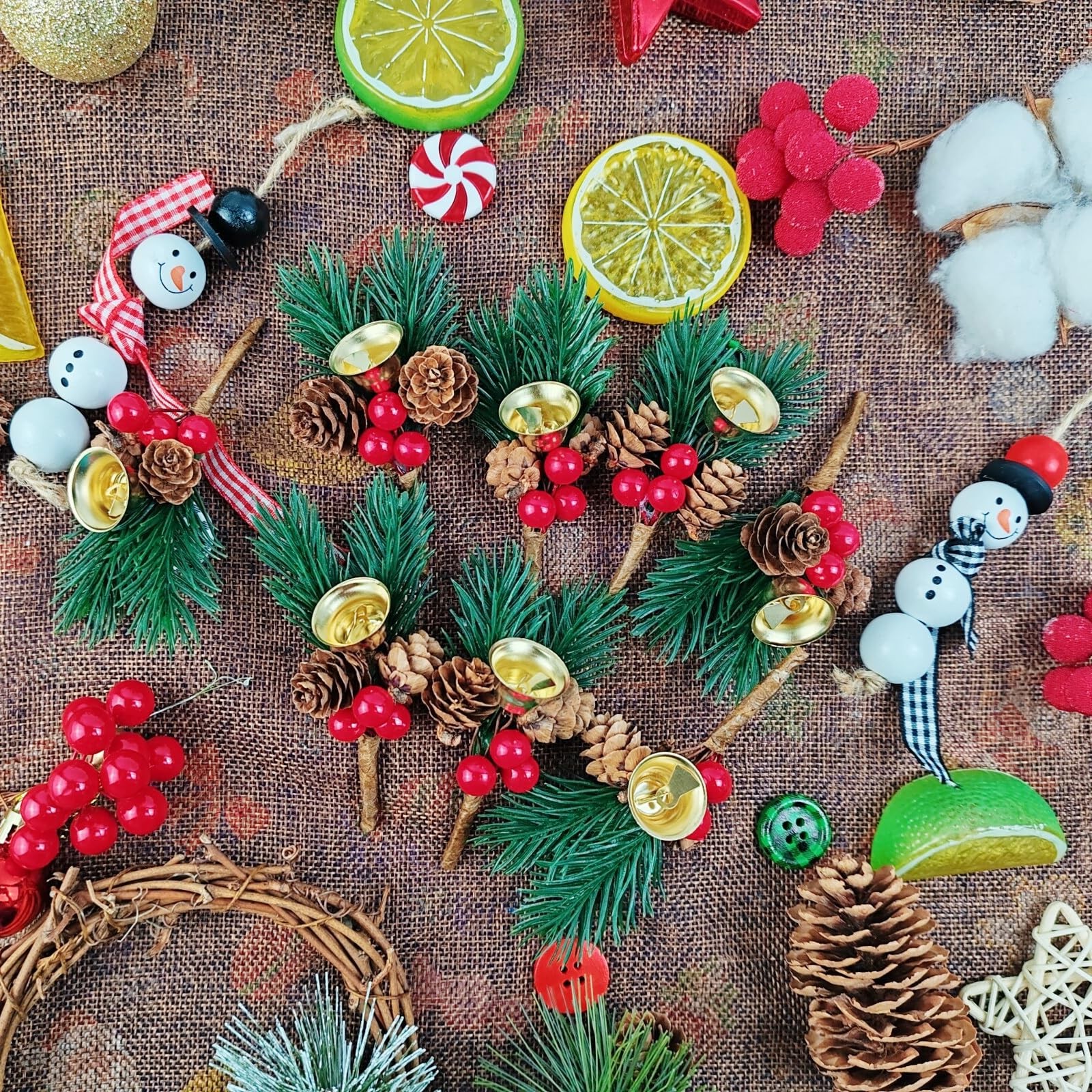 25PCS Christmas Floral Pick with Jingle Bell, Pine Cone Holly Berry Stems for…