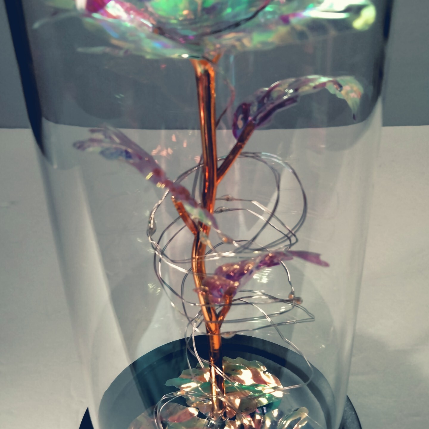 Galaxy Loves Enchanted Rose In Glass With LED Lights 9″Tall 4″Base Great Gift