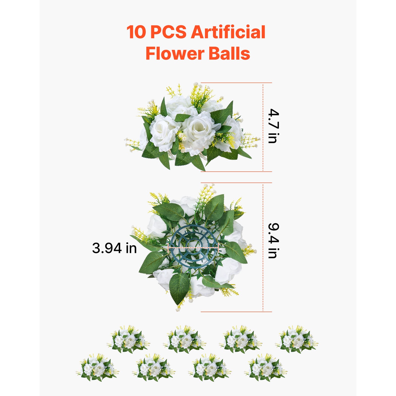 Uimoso 9.5-Inch Artificial Flower Balls for Wedding Centerpieces, Set of 10