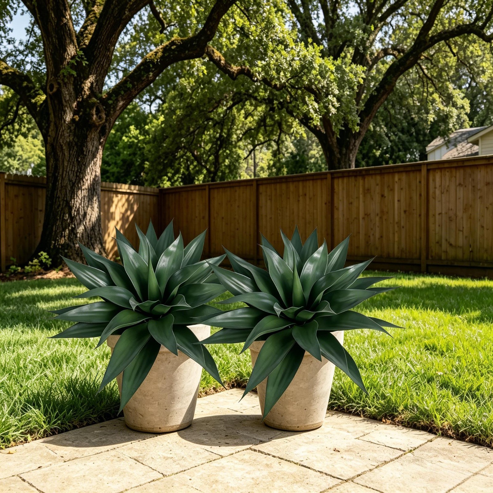 Grey Green Artificial Agave Plant with Ground Stake Outdoor Garden Landscape