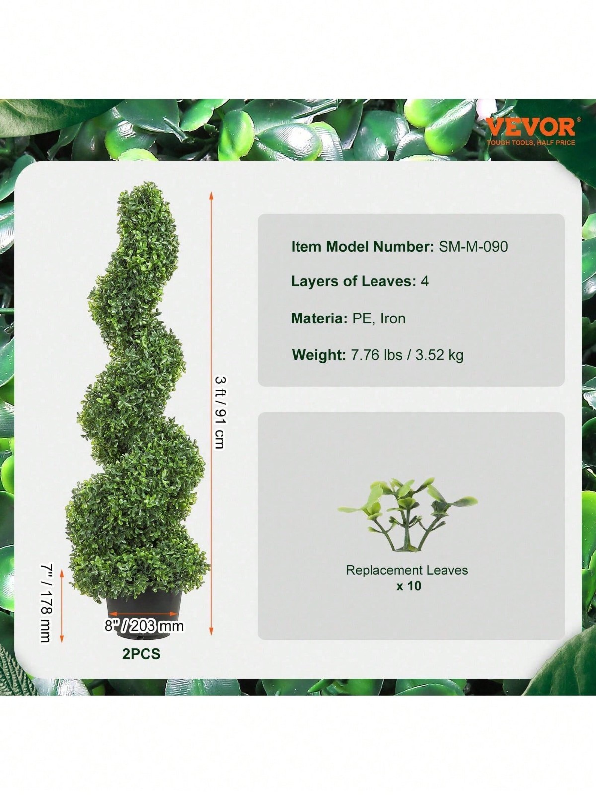 2 Pack Artificial Spiral Topiary Trees 3FT/4FT Indoor Outdoor
