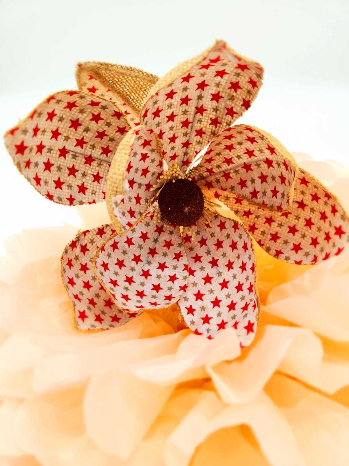 Burlap Patriotic Magnolia Flower Pick Spray Home Decor B828-3 Red, Brown