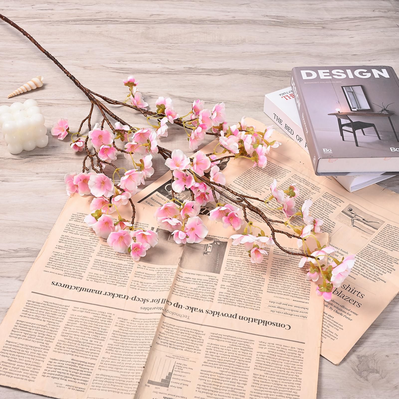 Artificial Cherry Blossoms Silk Stems 40 Inch Light Pink Set of 3 Wedding Decor