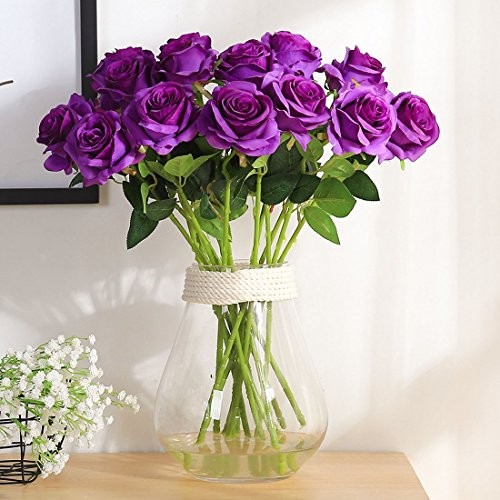 JUSTOYOU 10 PCS Artificial Roses Flowers, Realistic Blossom Roses, Real Touch