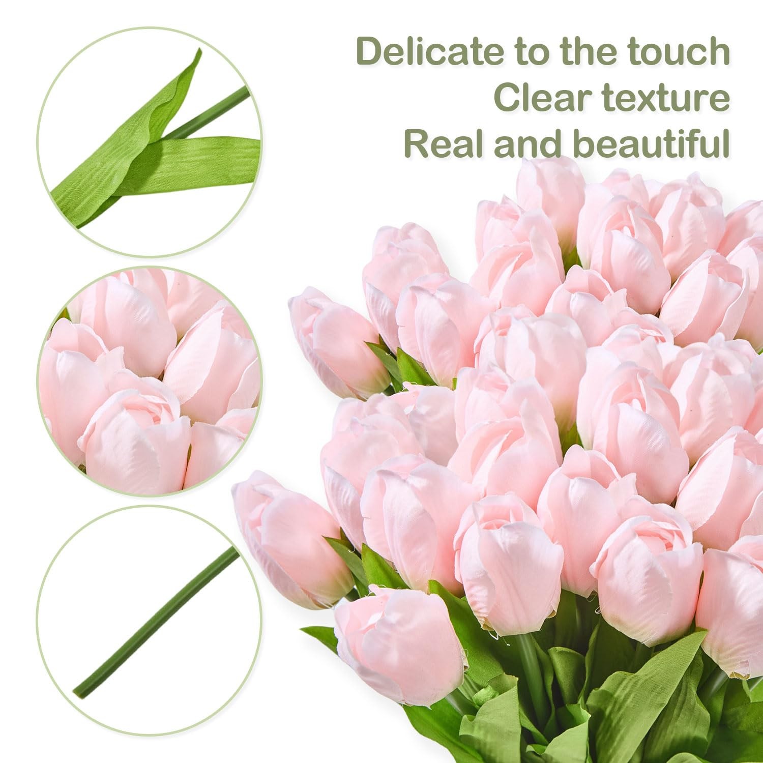 Light Pink Artificial Tulips 20 PCS Silk Flowers Spring Wedding Bouquet Decor