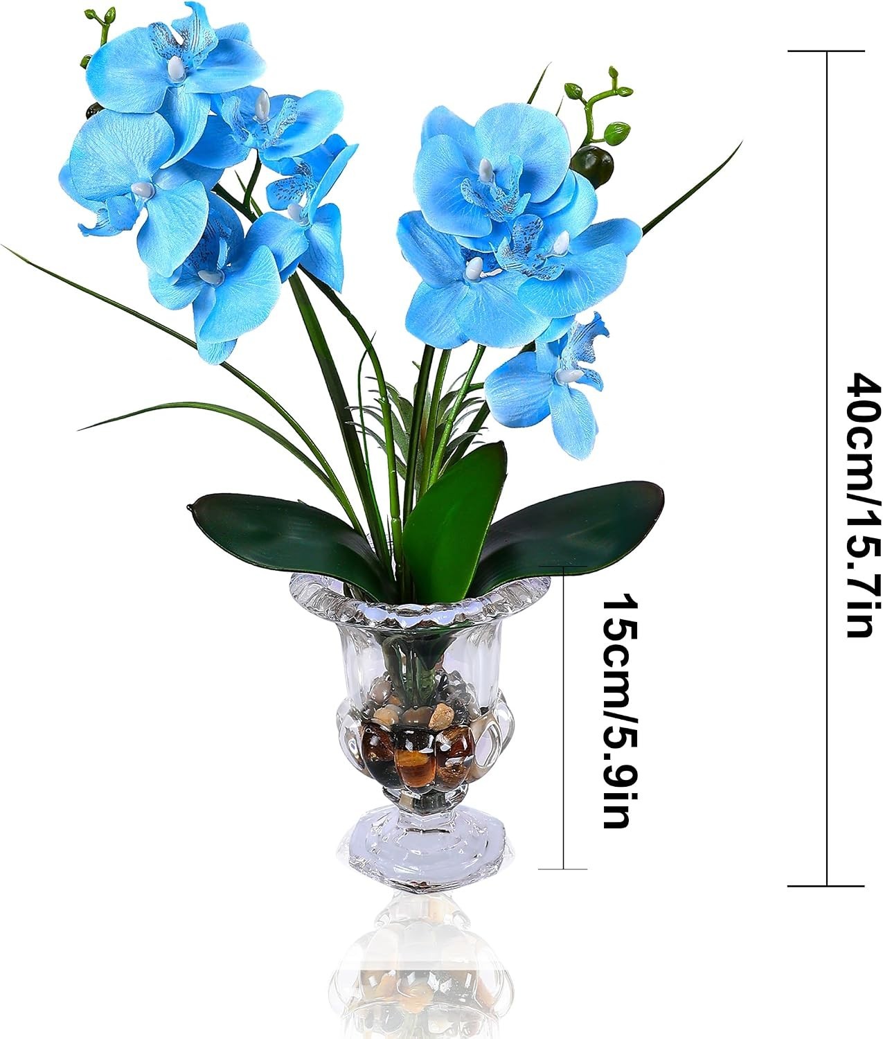 Elegant Artificial Blue Orchid in Weighted Glass Vase – 14.5 Inch Centerpiece