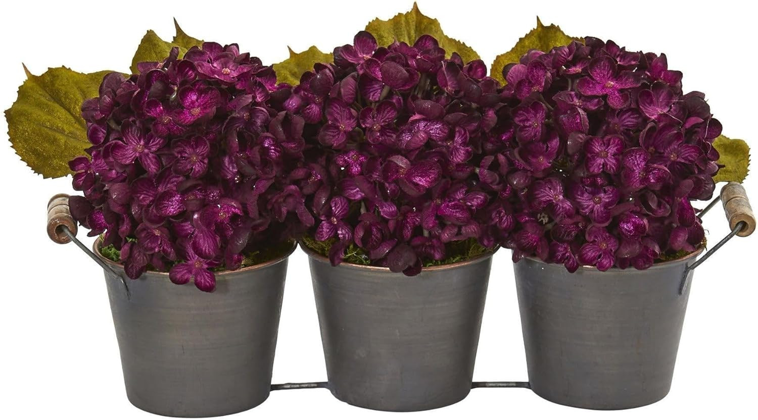 Purple Fall Hydrangea Silk Arrangement in Metal Planter