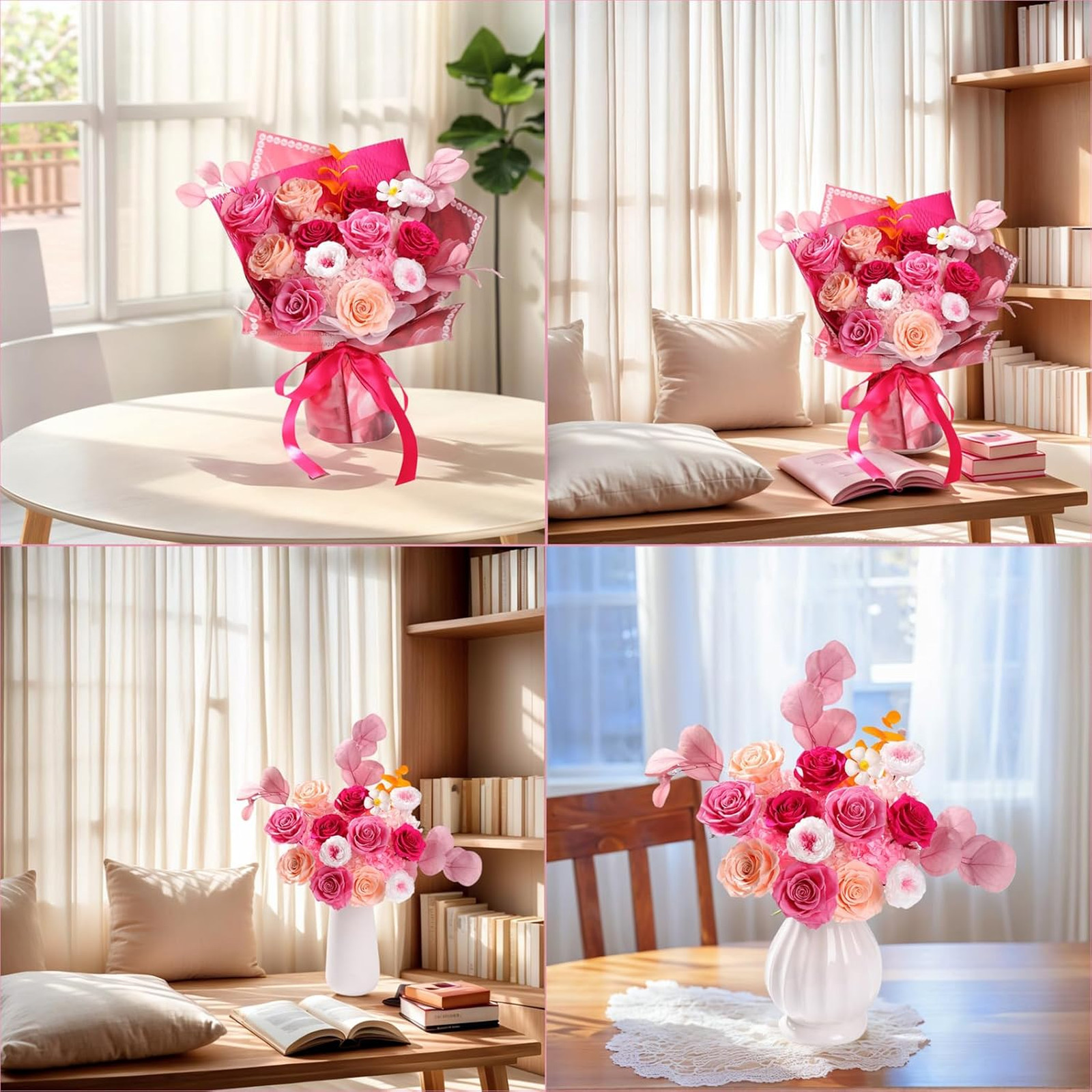 Preserved Flowers Bouquet 12 Roses Mixed Flowers Gift for Her Mom Grandma