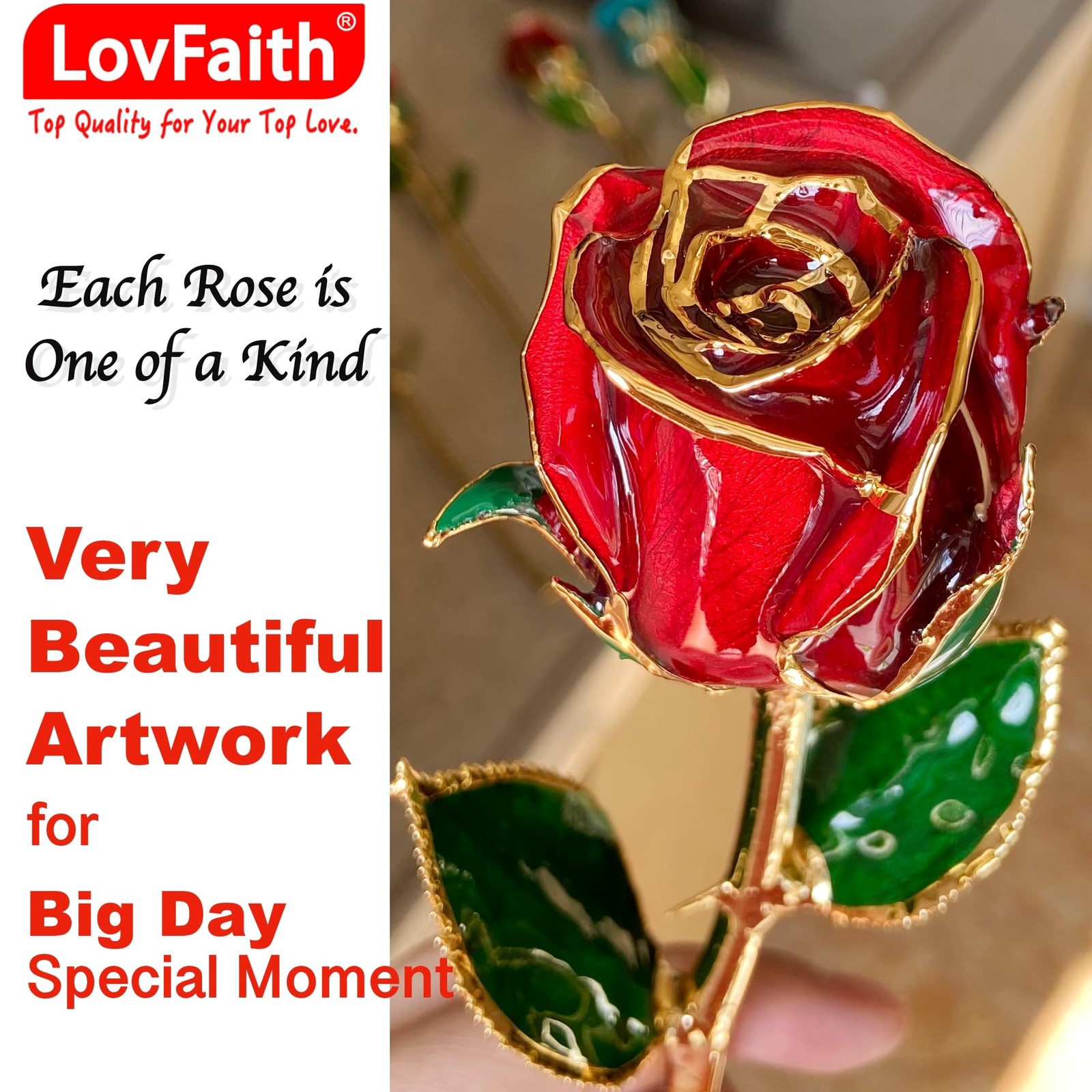 Real Rose Dipped 24K Gold Red with Crystal Stand A1 Original Rose Valentine Gift